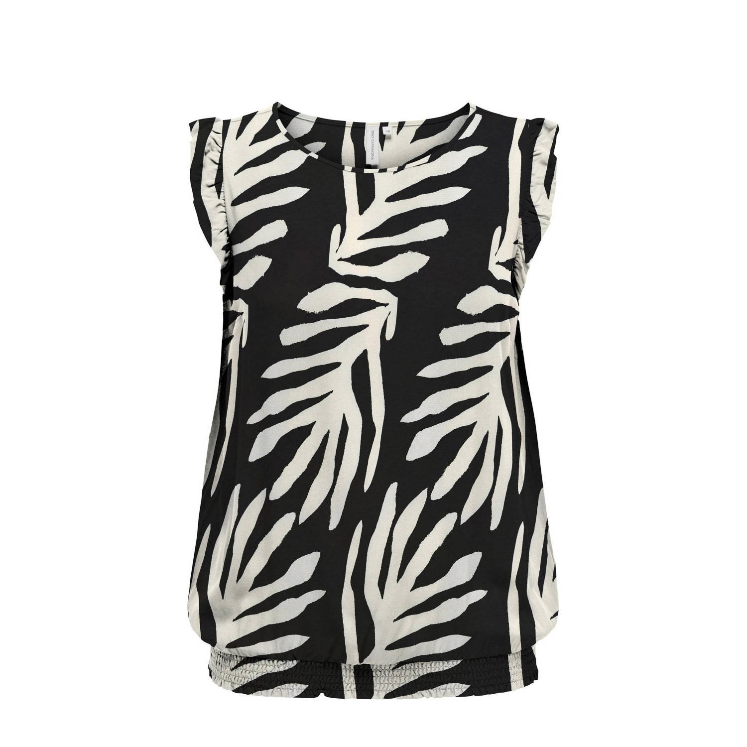 ONLY CARMAKOMA top met all over print zwart wit