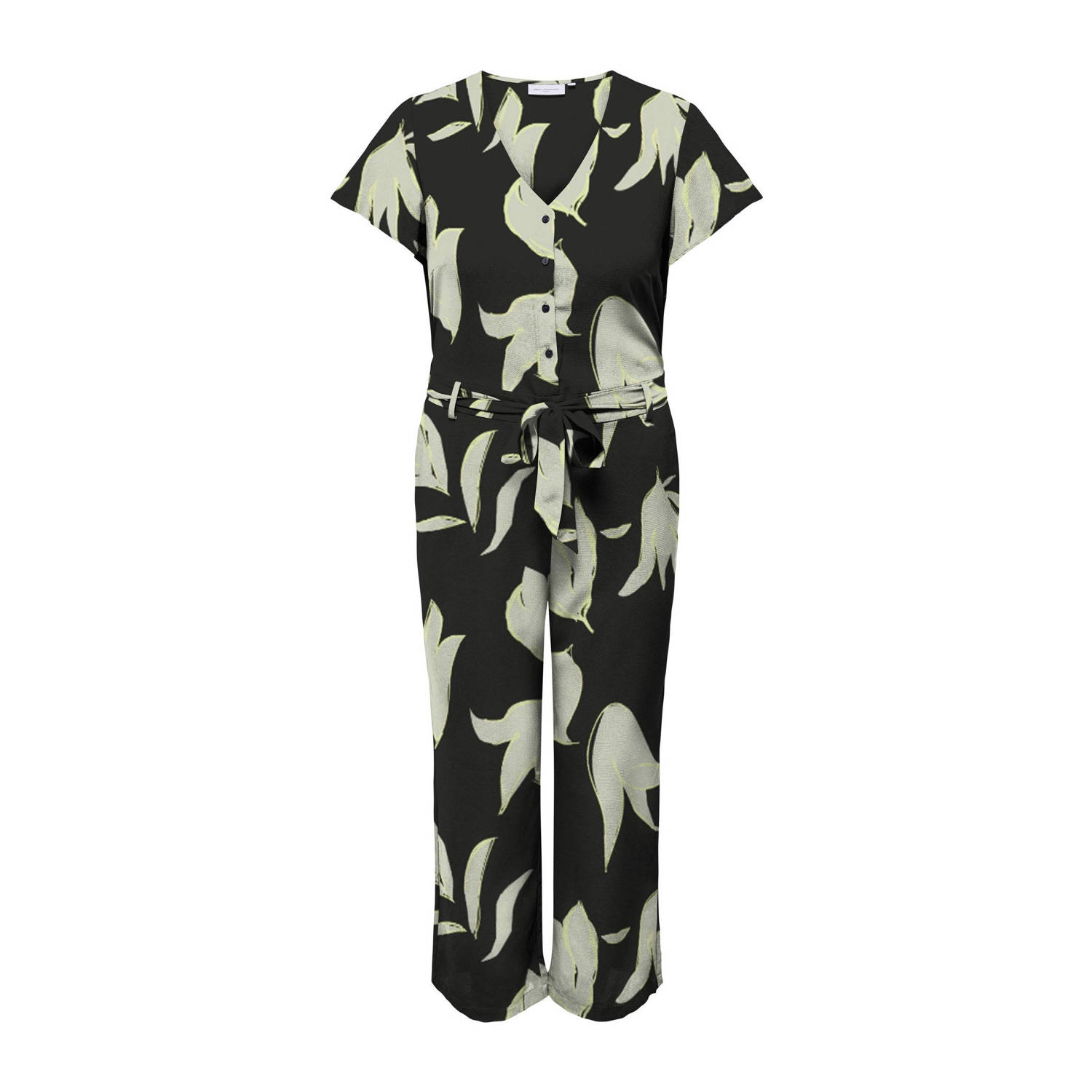 ONLY CARMAKOMA jumpsuit met all over print zwart ecru