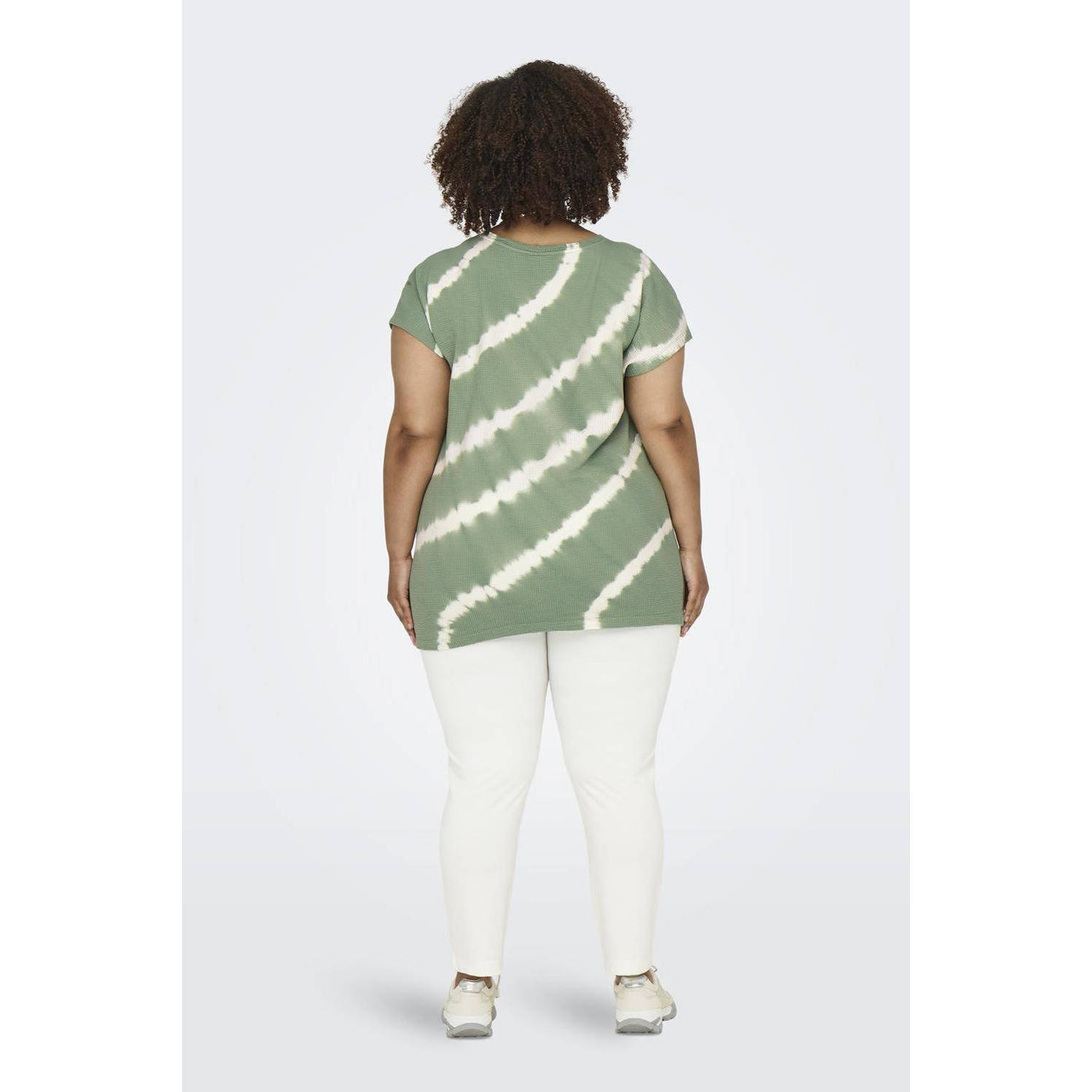 ONLY CARMAKOMA T-shirt met all over print groen wit