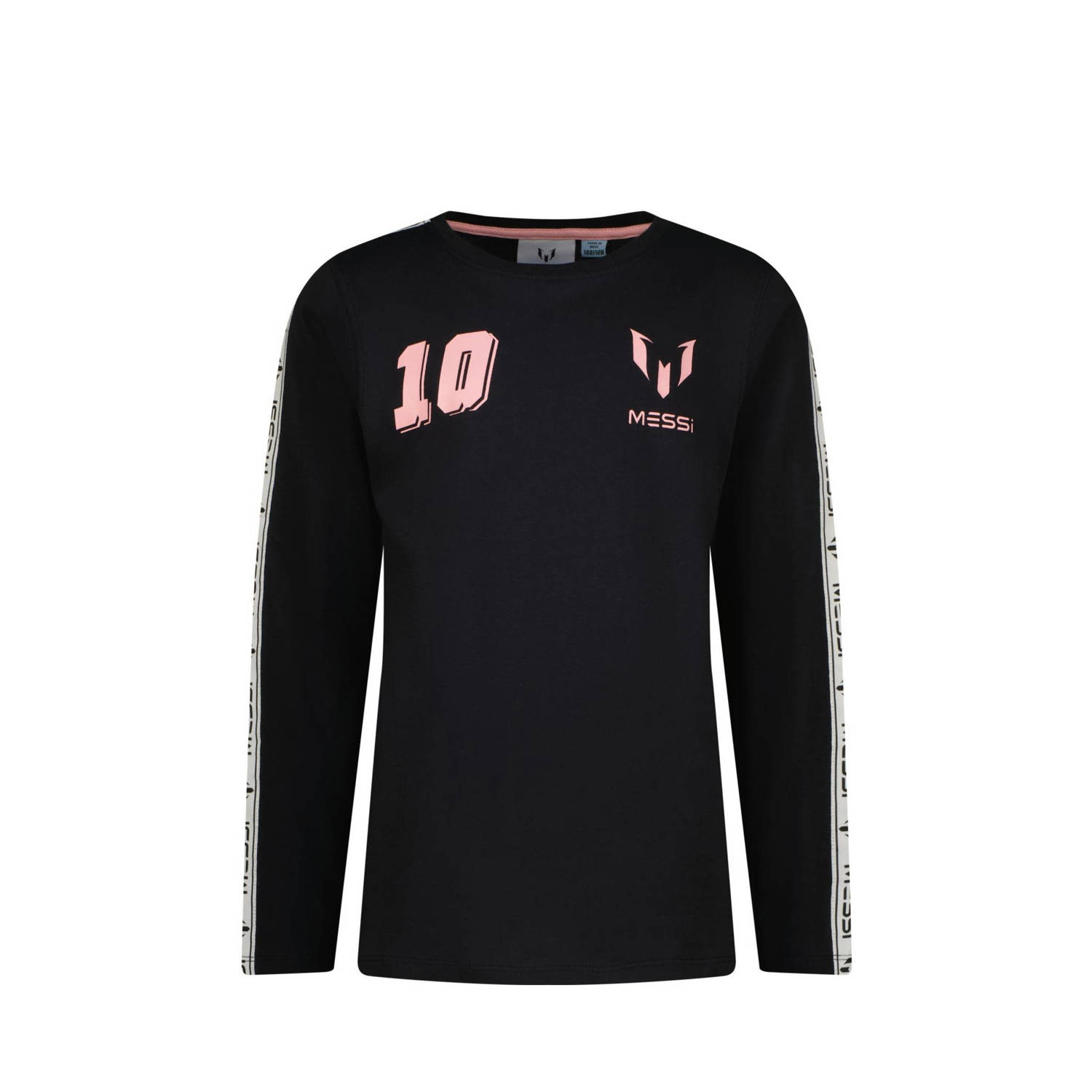 Messi longsleeve Nerol met contrastbies zwart lichtroze Jongens Katoen Ronde hals 116