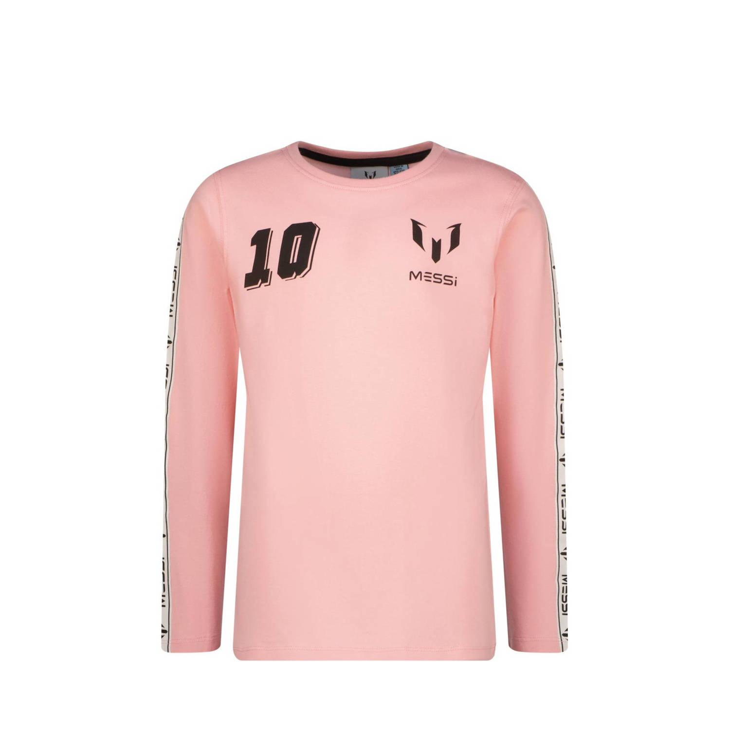 Messi longsleeve Nerol met contrastbies lichtroze zwart Jongens Katoen Ronde hals 116