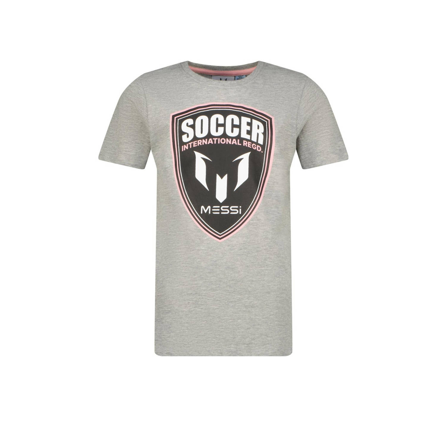 Messi T-shirt Shield met printopdruk grijs melange Jongens Katoen Ronde hals 104