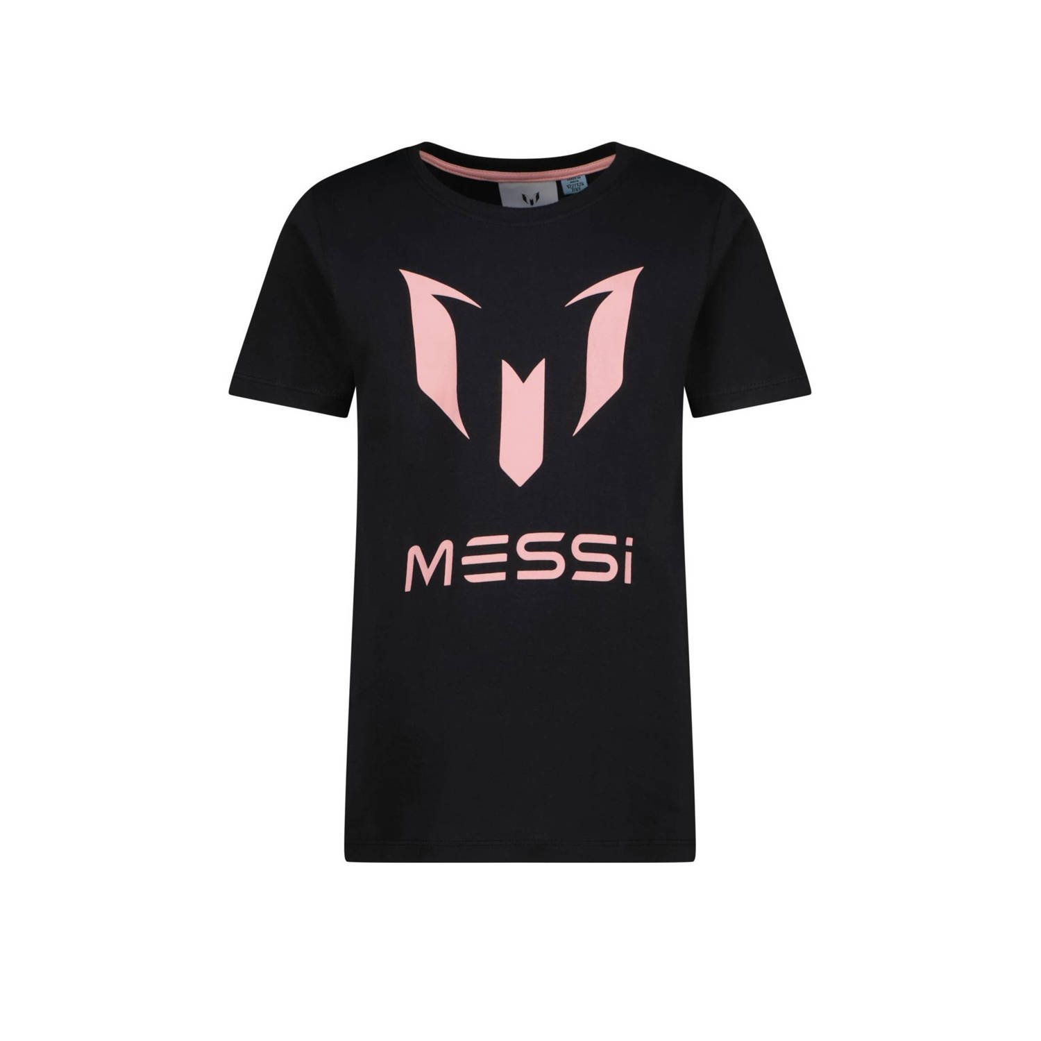 Messi T-shirt Miassi met logo zwart lichtroze Jongens Katoen Ronde hals 128