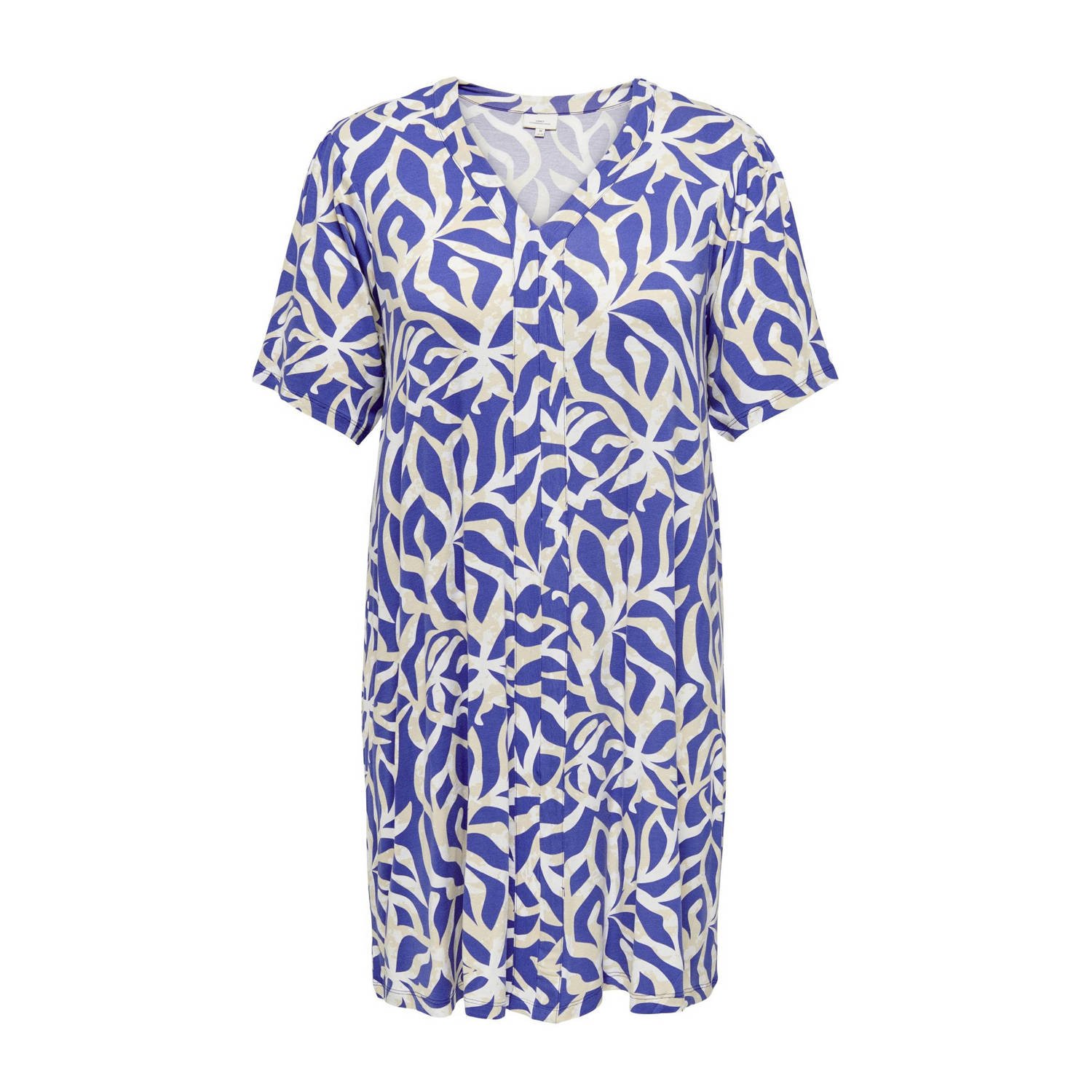 ONLY CARMAKOMA jurk met all over print blauw ecru