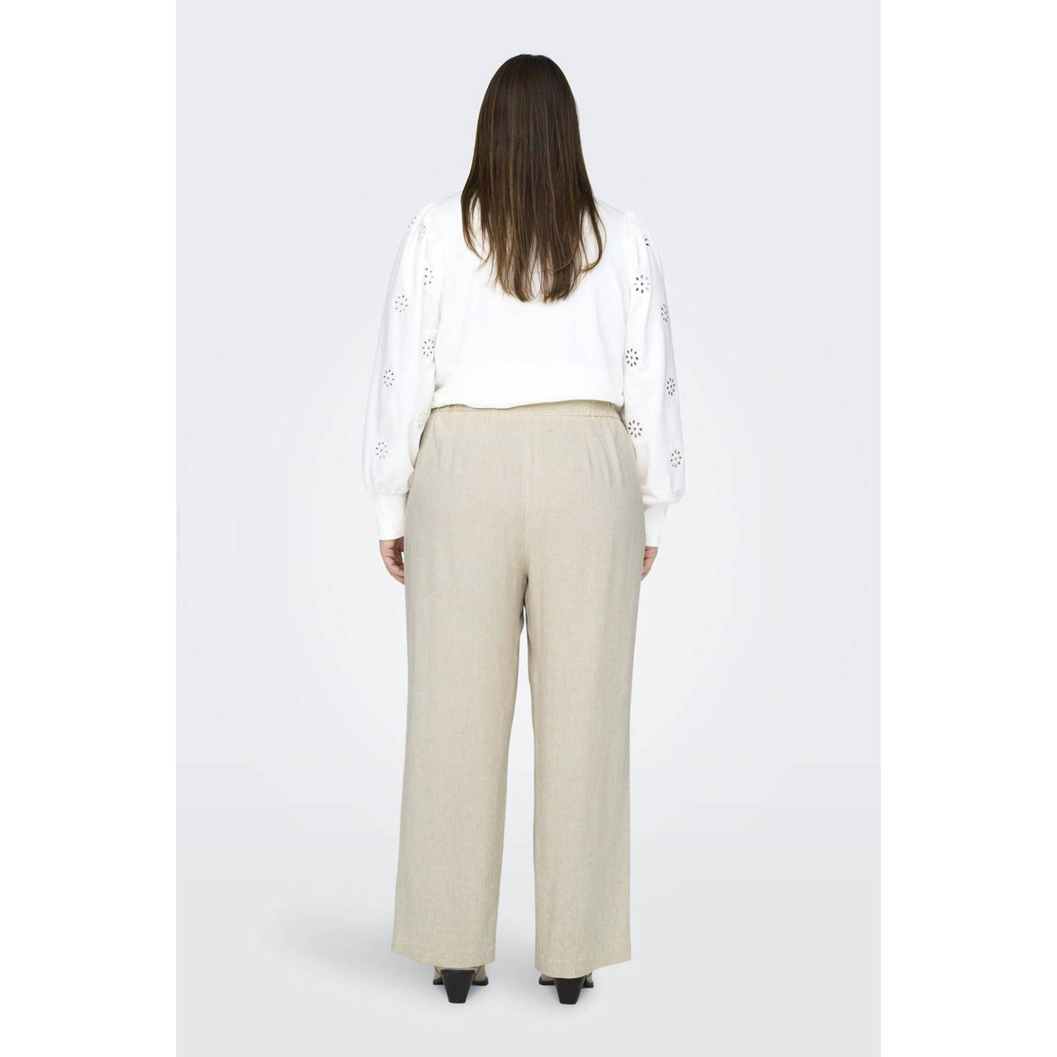 ONLY CARMAKOMA high waist wide leg broek ecru