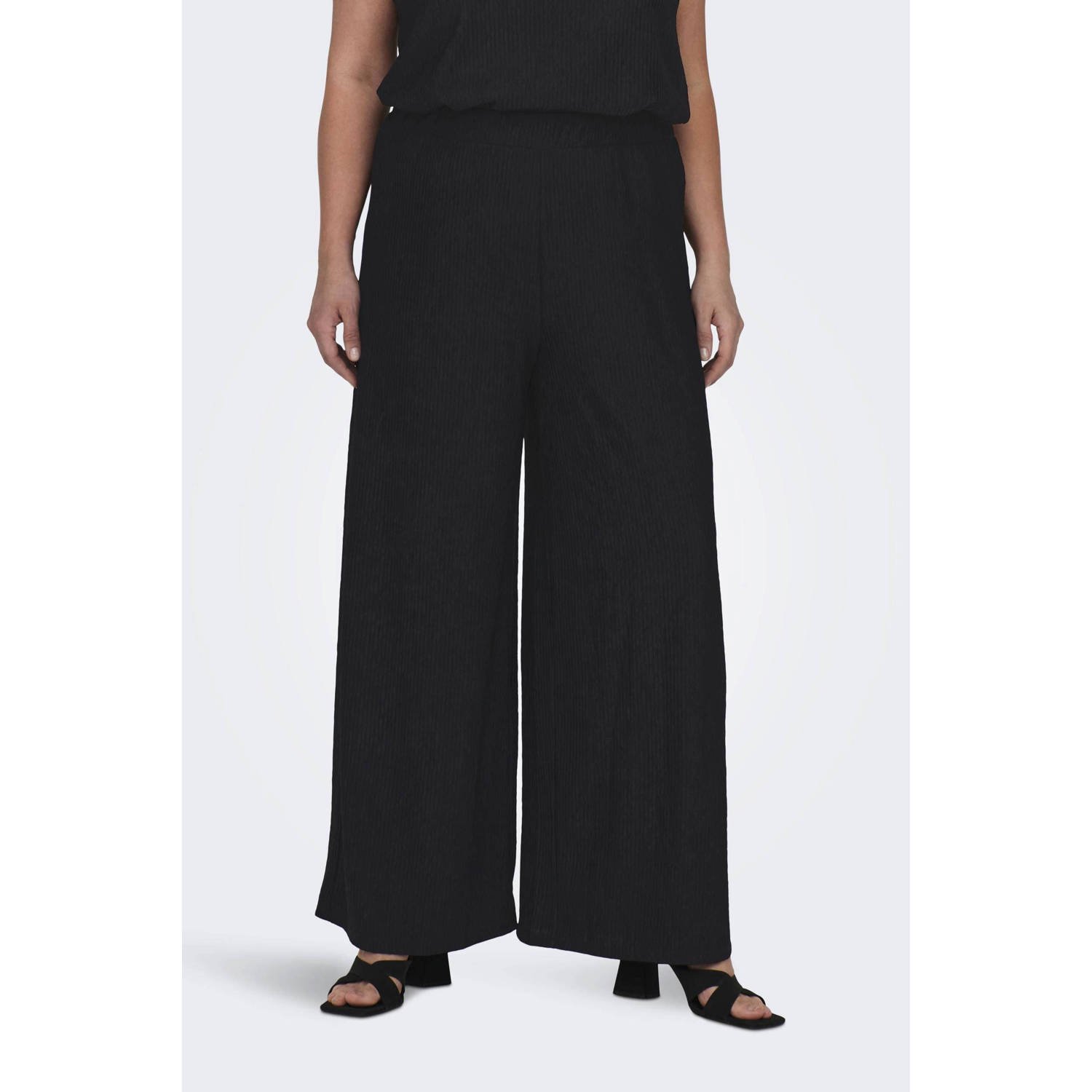 ONLY CARMAKOMA wide leg regular waist casual broek zwart