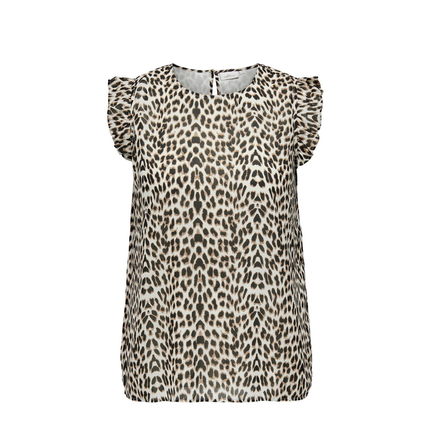 ONLY CARMAKOMA blousetop CARANN met panterprint en ruches bruin ecru