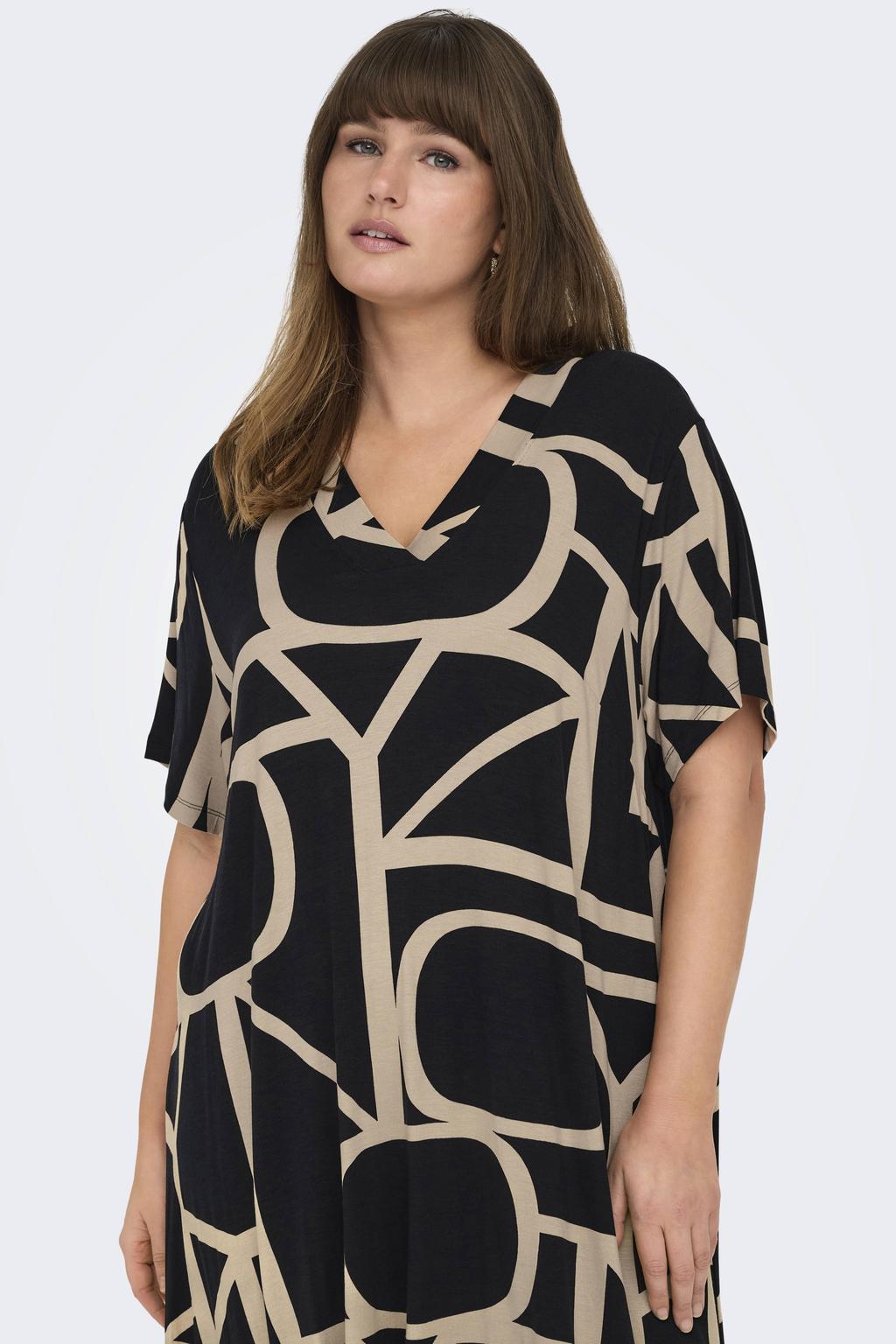 ONLY CARMAKOMA korte jurk zwart/ecru