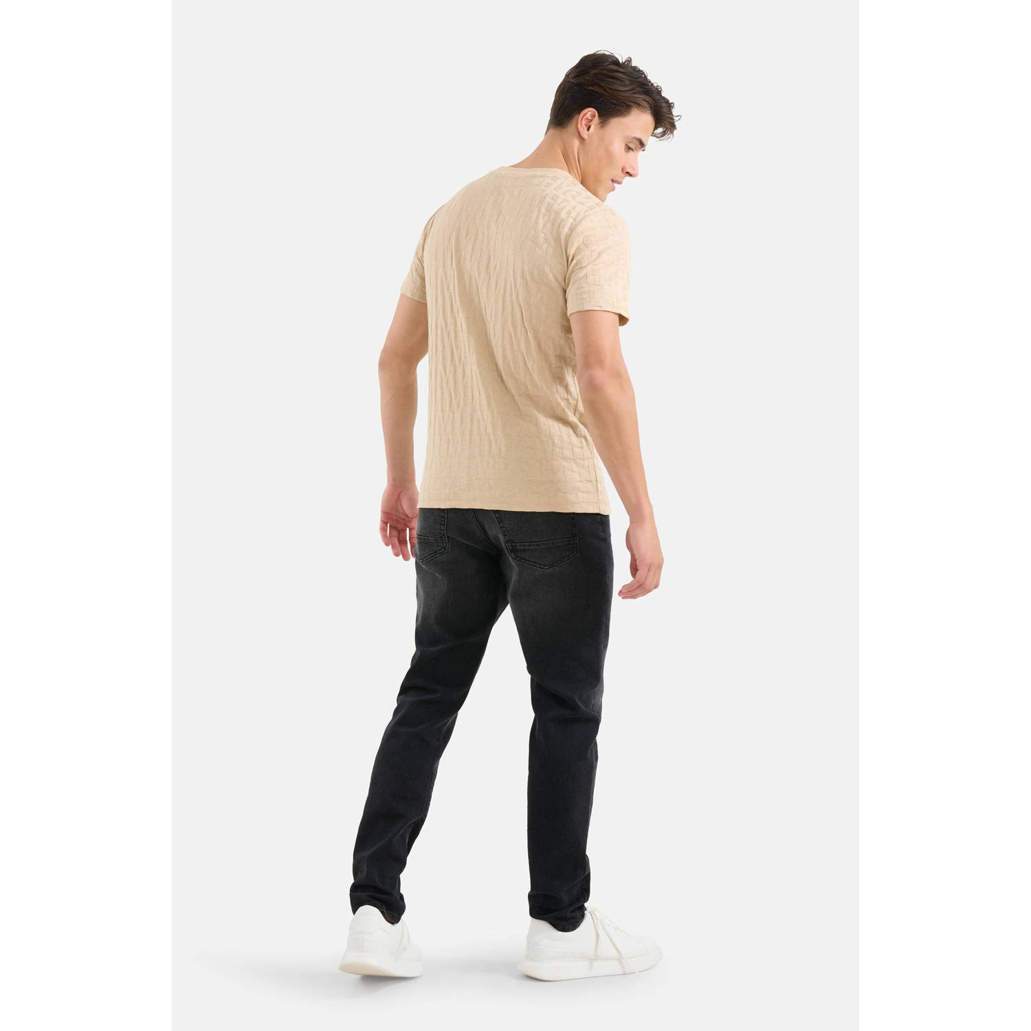 Shoeby regular fit T-shirt met ingebreid patroon sand