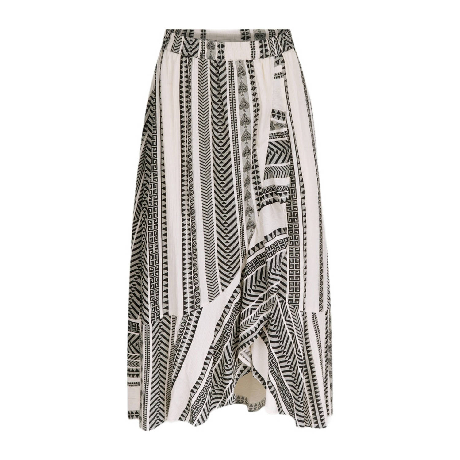 Shoeby midi rok met all over print zwart ecru