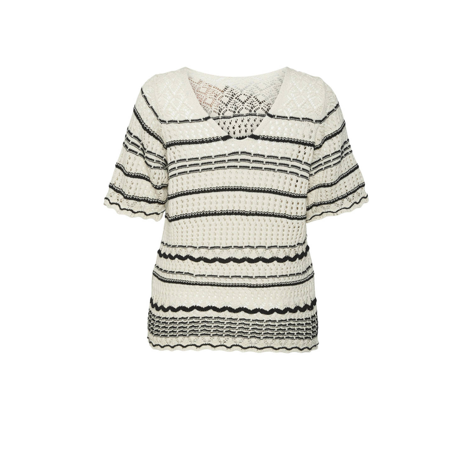 VERO MODA CURVE gebreide top VMCMINOU ecru zwart