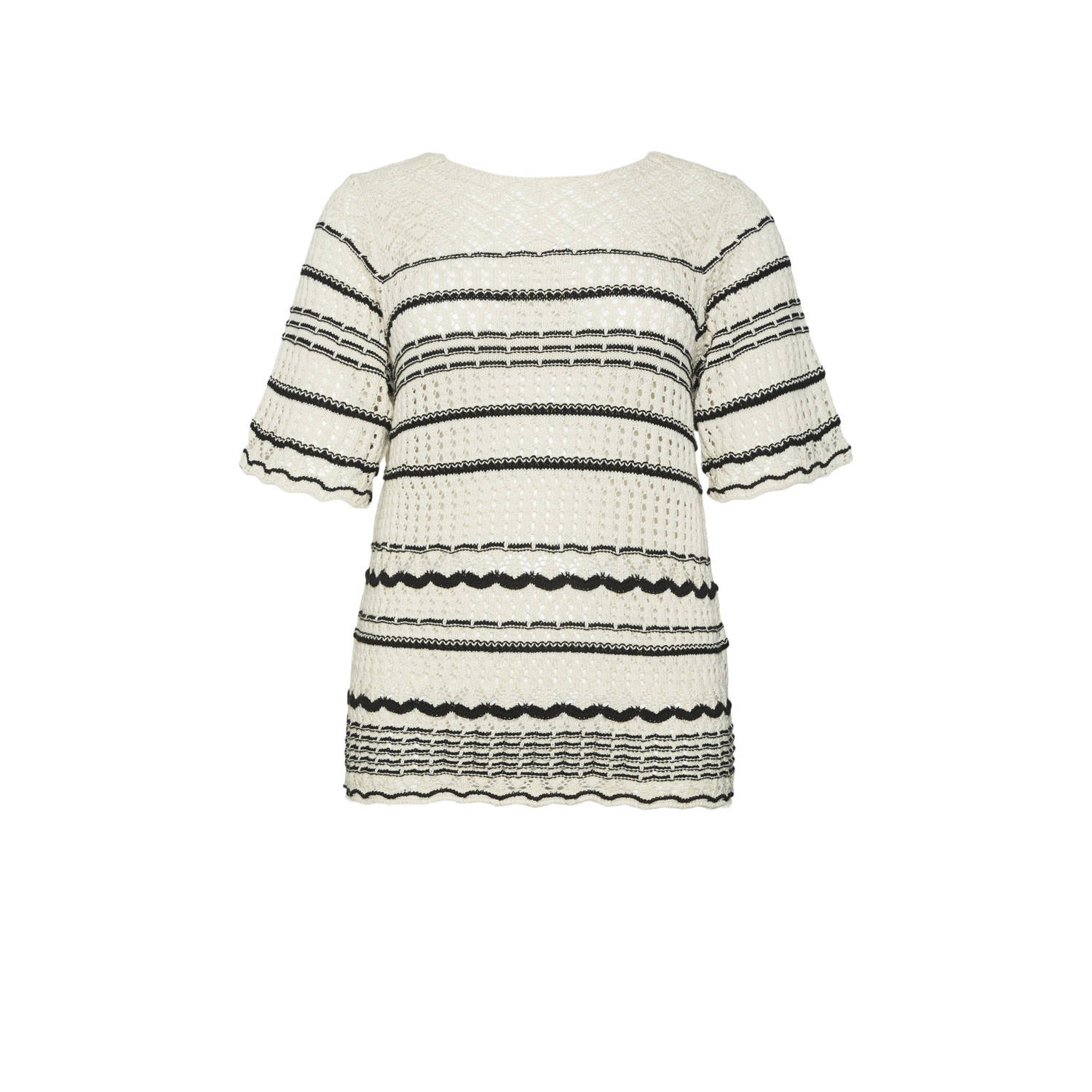 VERO MODA CURVE gebreide top VMCMINOU ecru zwart