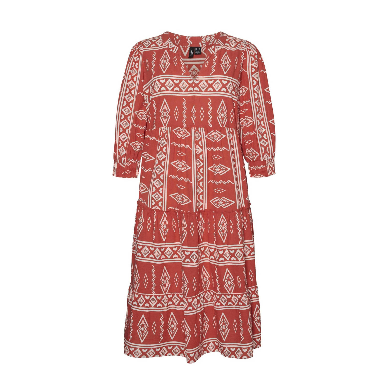 VERO MODA CURVE jurk met all over print en volant brique ecru