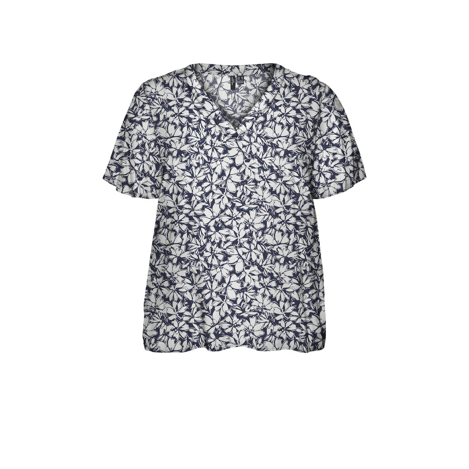 VERO MODA CURVE gebloemde blousetop VMCMENNY donkerblauw ecru