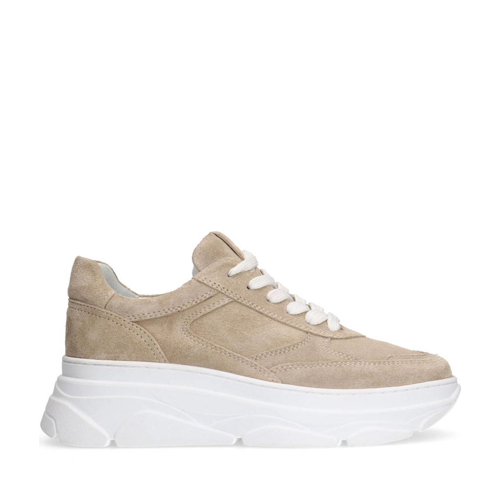 Beige dames Manfield suède sneakers met veters