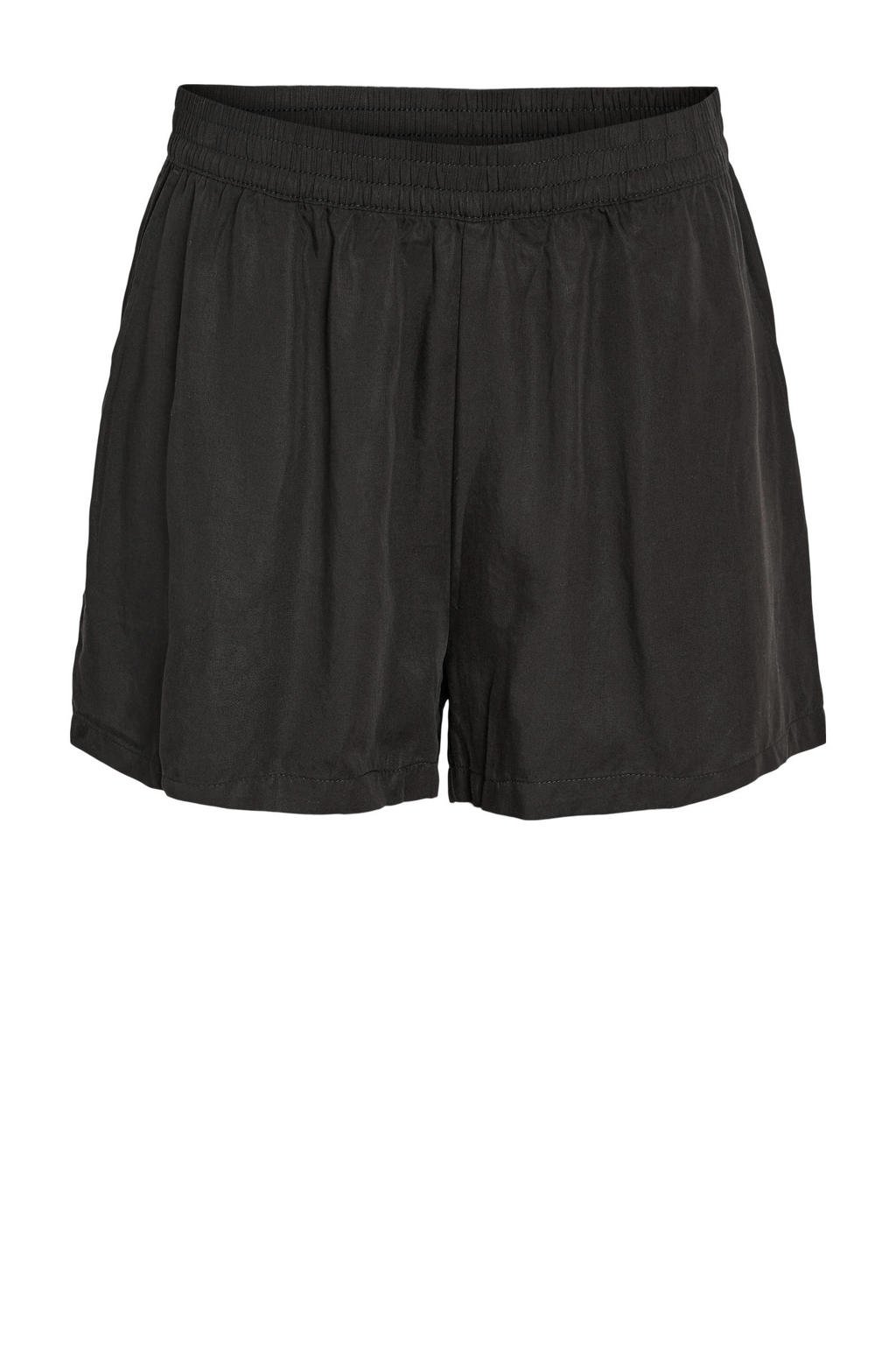 Zwarte dames NOISY MAY Curve loose fit short van lyocell met regular waist, elastische tailleband en effen