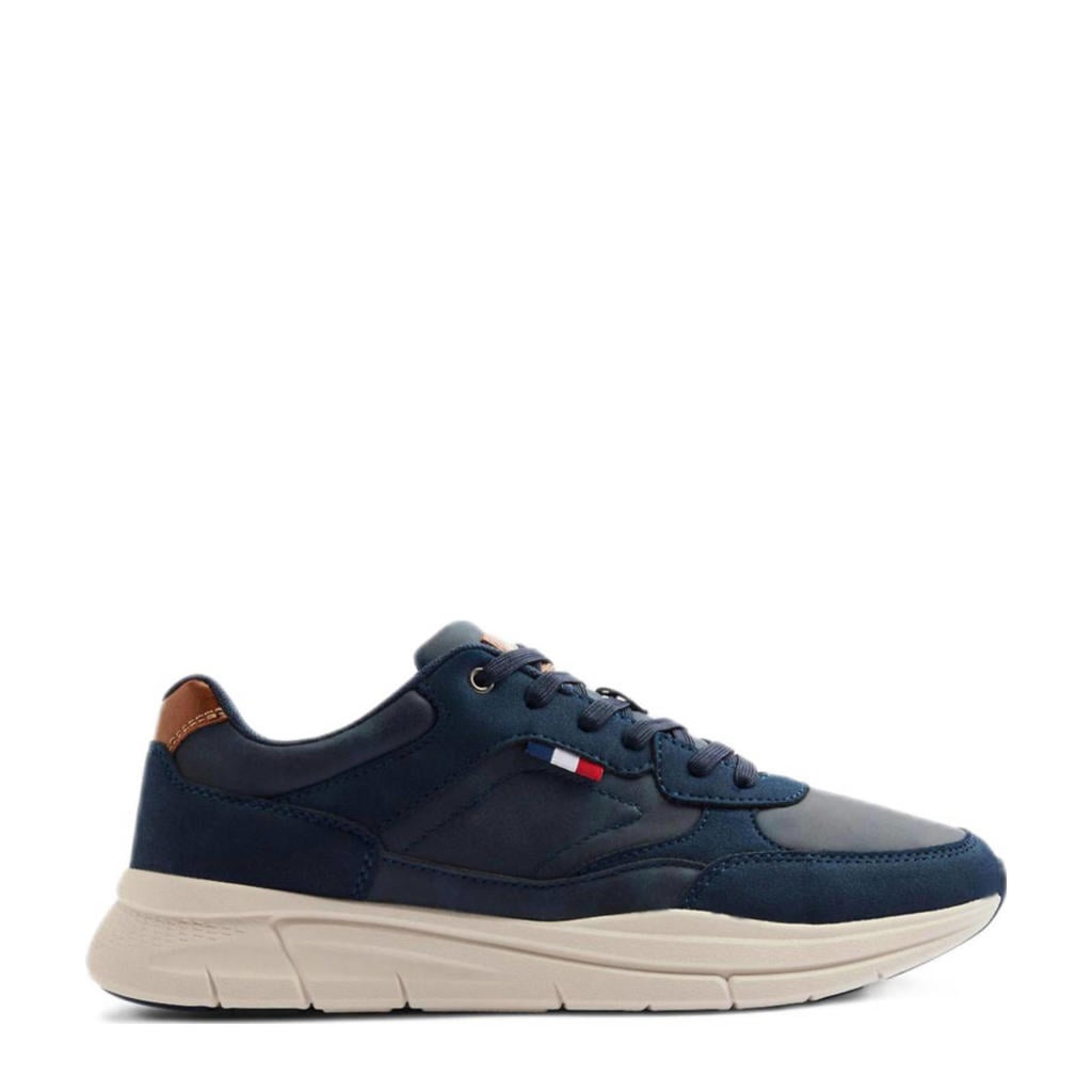 Donkerblauwe heren Memphis One leren sneakers van rubber/textiel/leder met veters
