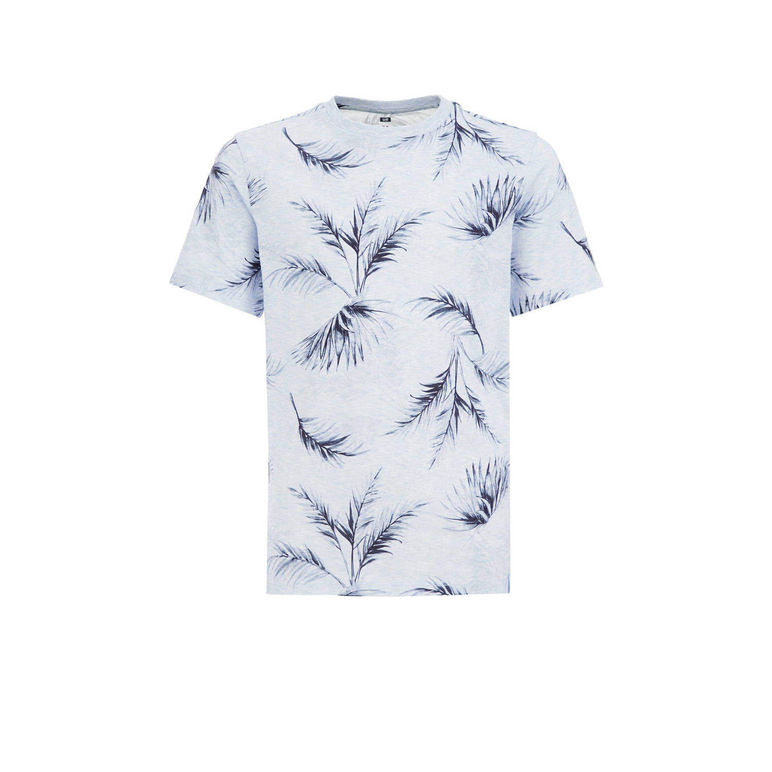 WE Fashion T-shirt met bladprint lichtgrijs blauw Jongens Katoen Ronde hals 110 116