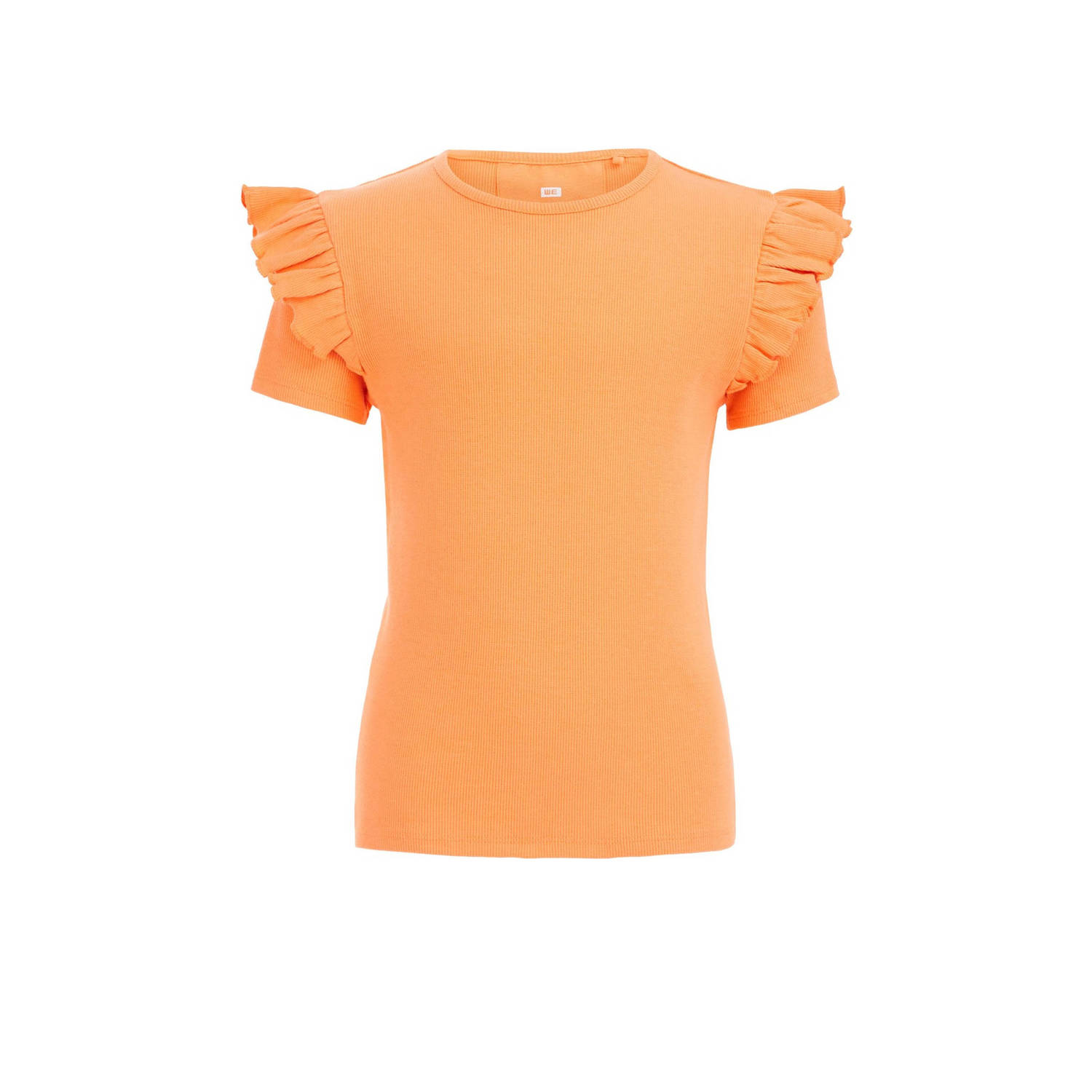 WE Fashion T-shirt oranje Meisjes Stretchkatoen Ronde hals Effen 110 116