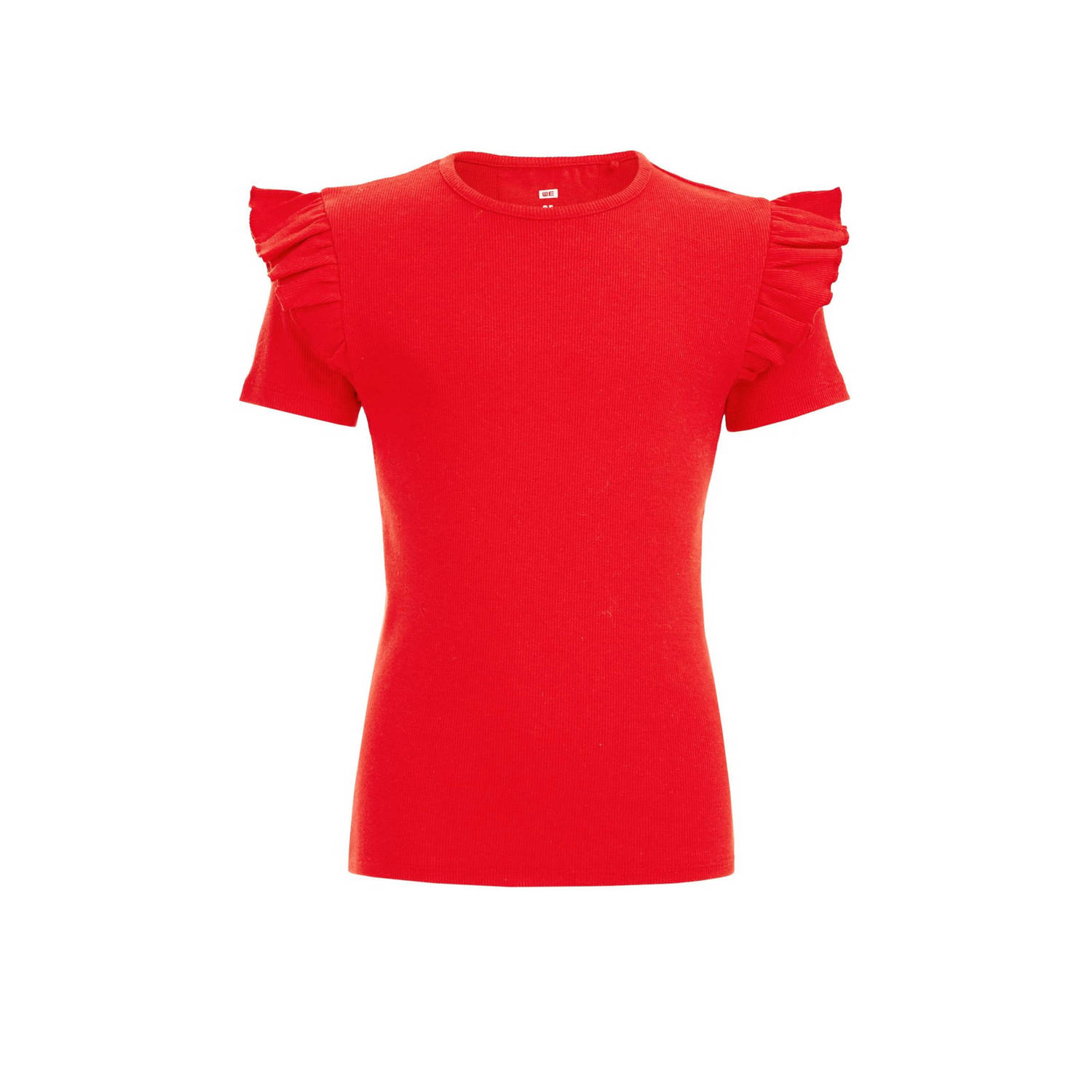 WE Fashion T-shirt rood Meisjes Stretchkatoen Ronde hals Effen 110 116