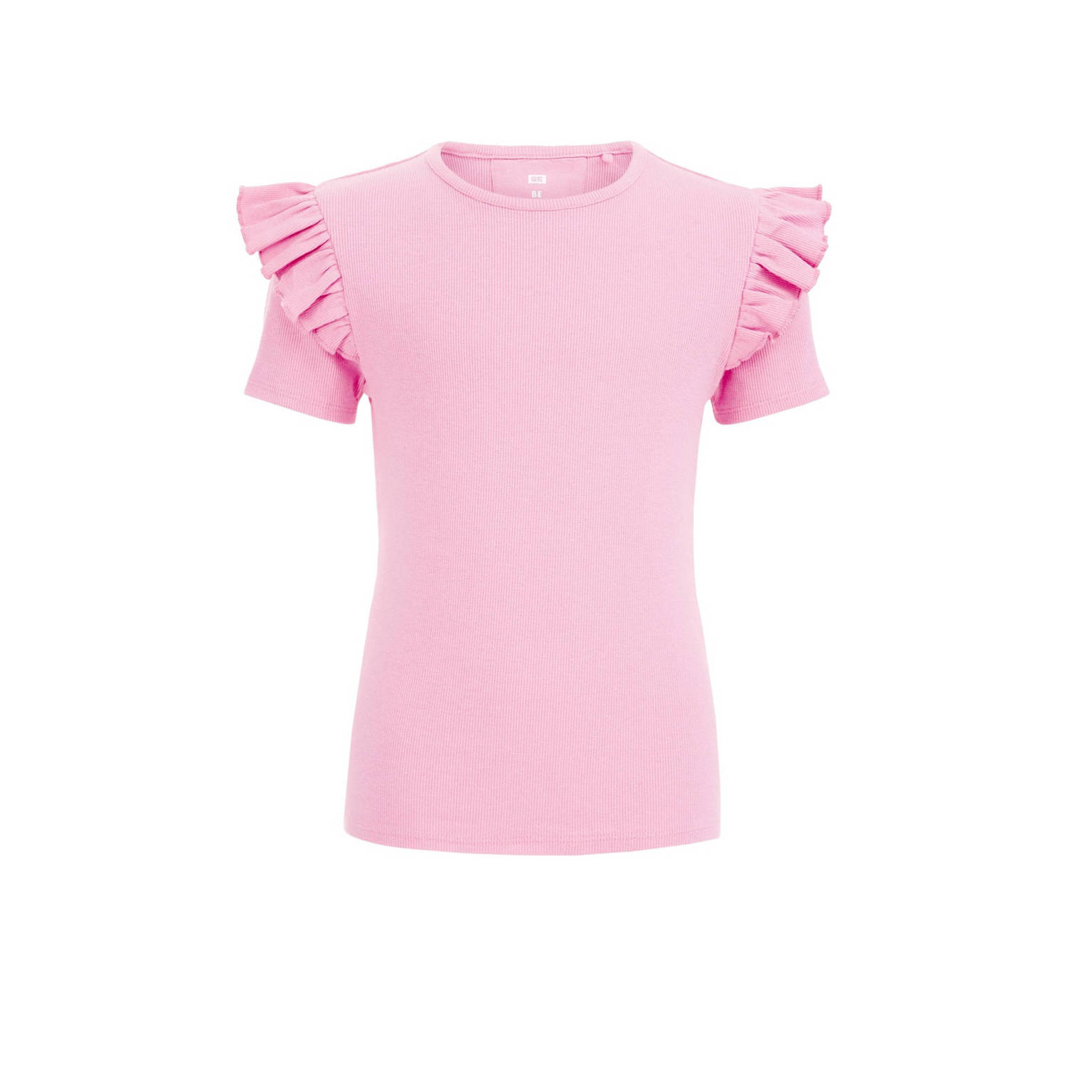 WE Fashion T-shirt roze Meisjes Stretchkatoen Ronde hals Effen 110 116
