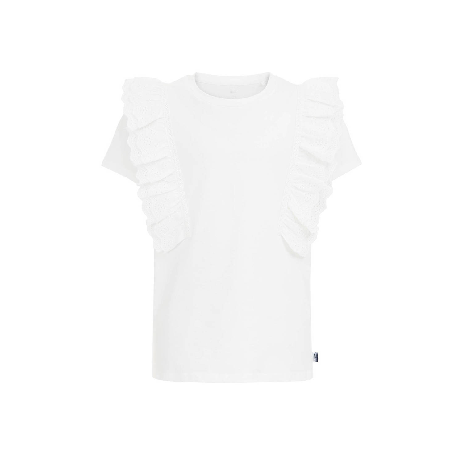WE Fashion T-shirt wit Top Meisjes Biologisch katoen Ronde hals Effen 110 116