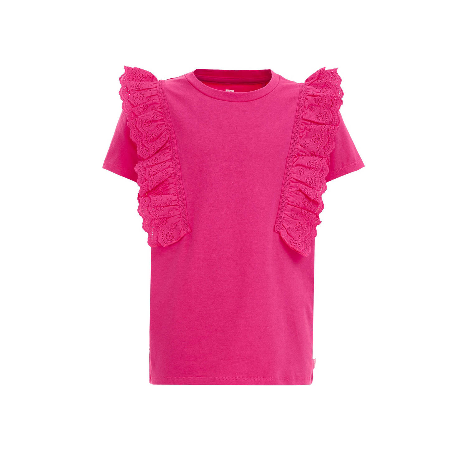 WE Fashion top roze Meisjes Katoen Ronde hals Effen 110 116