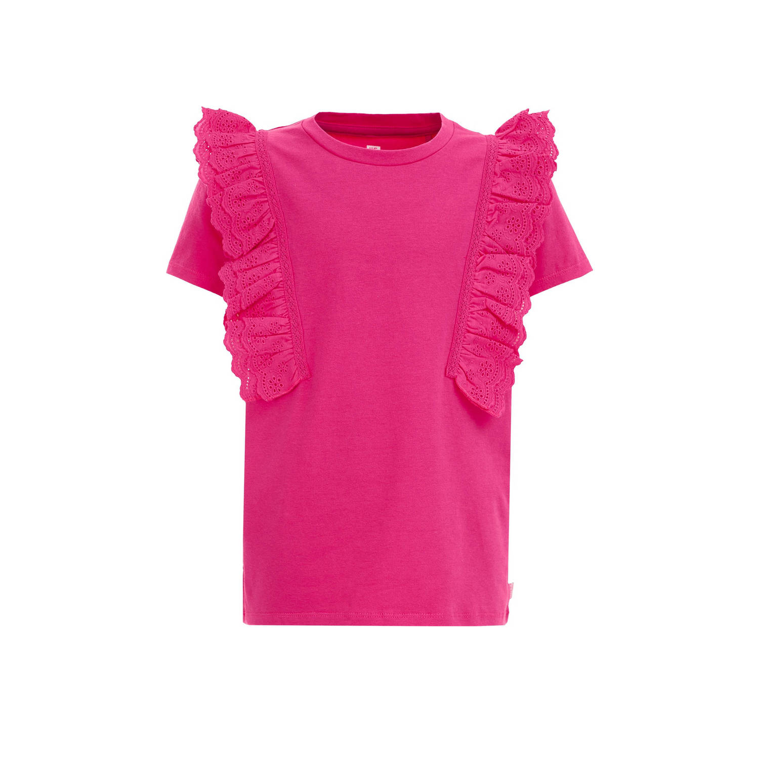 WE Fashion top roze Meisjes Biologisch katoen Ronde hals Effen 110 116