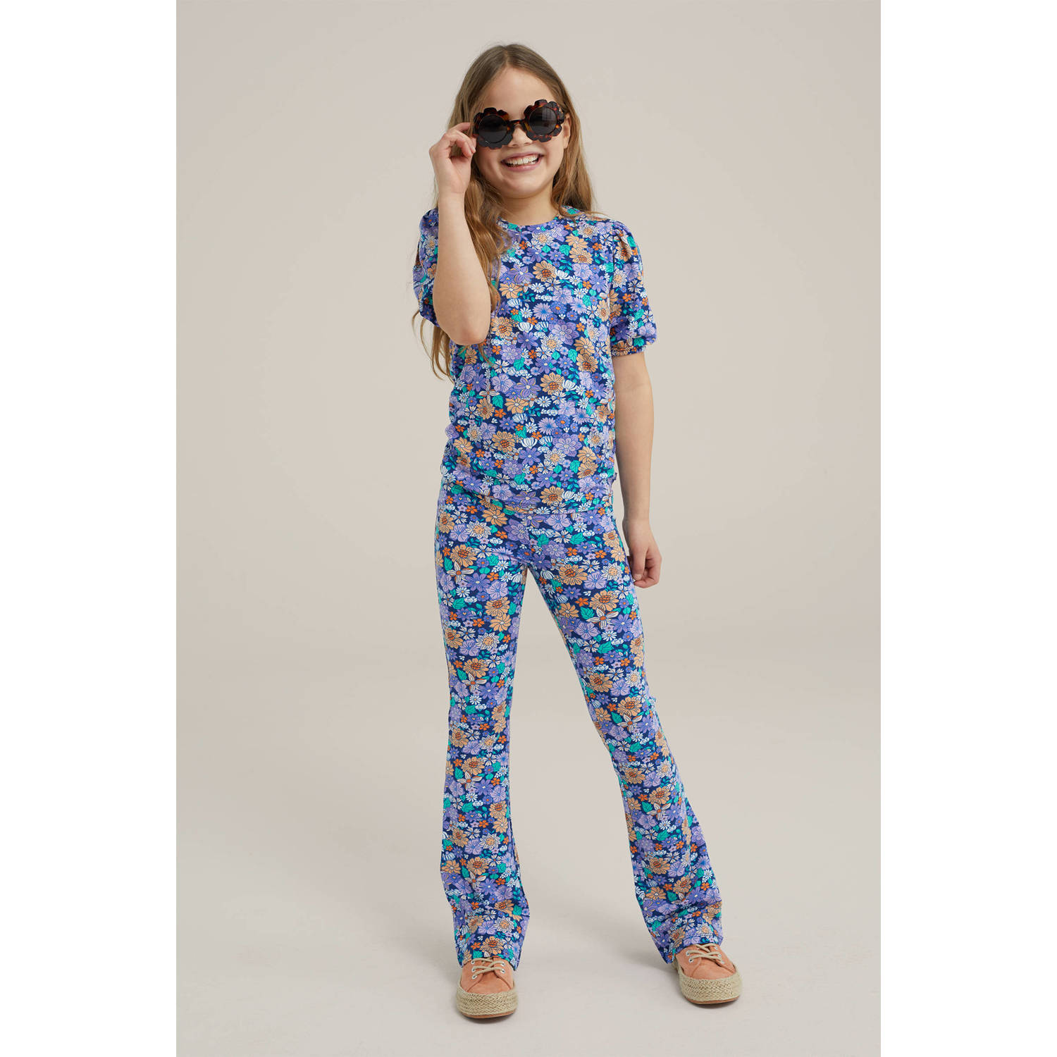 WE Fashion gebloemd T-shirt blauw