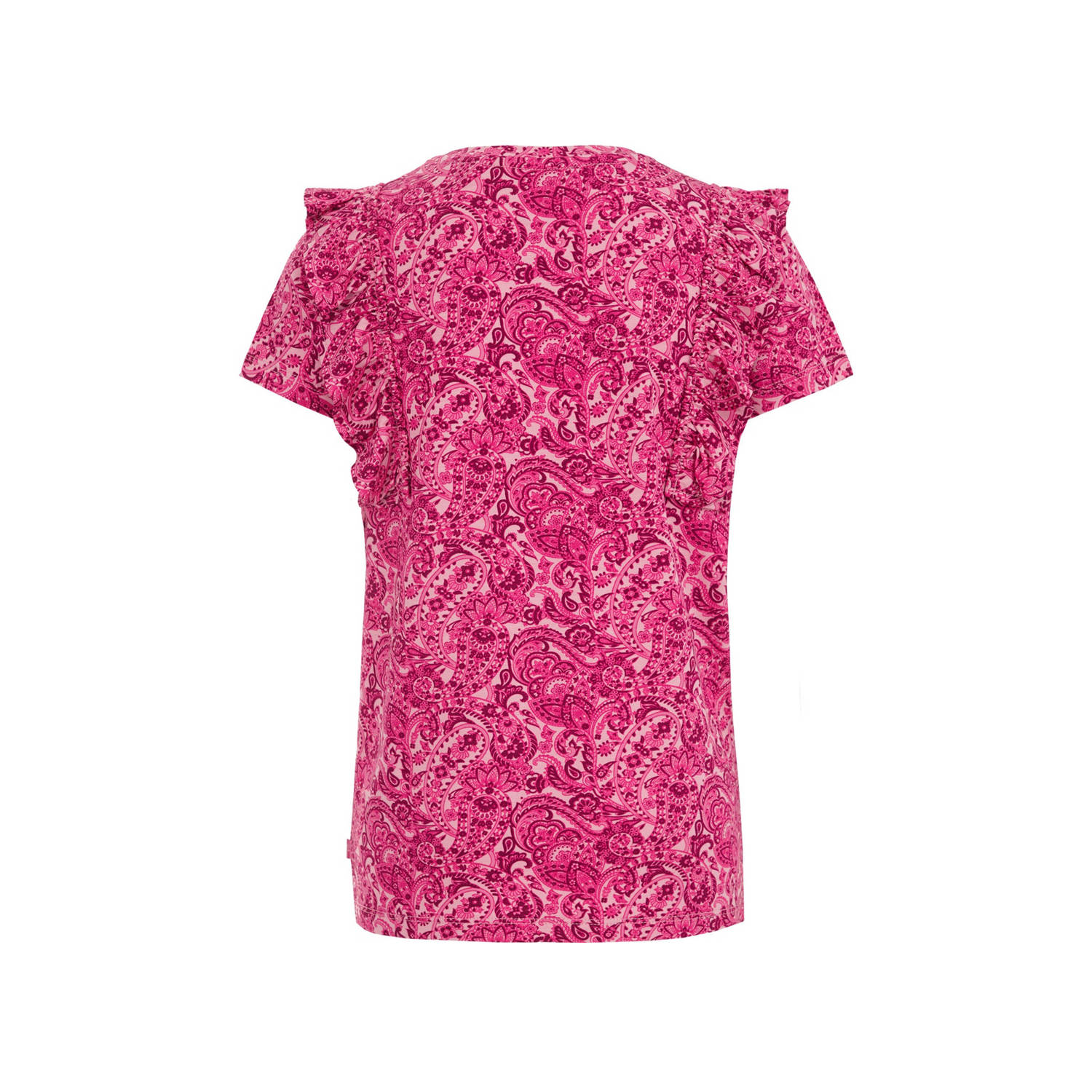 WE Fashion T-shirt met all over print en ruches roze
