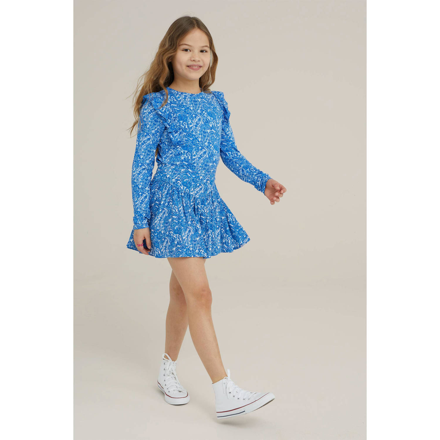 WE Fashion longsleeve met all over print blauw