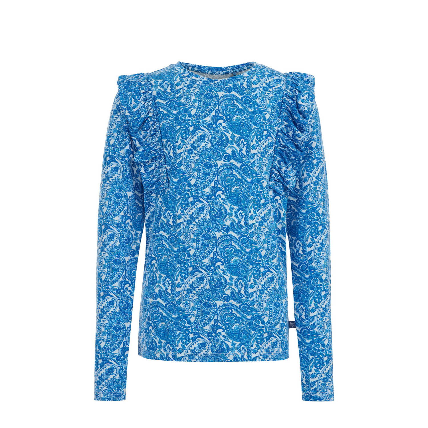 WE Fashion longsleeve met all over print blauw Meisjes Viscose Ronde hals 110 116