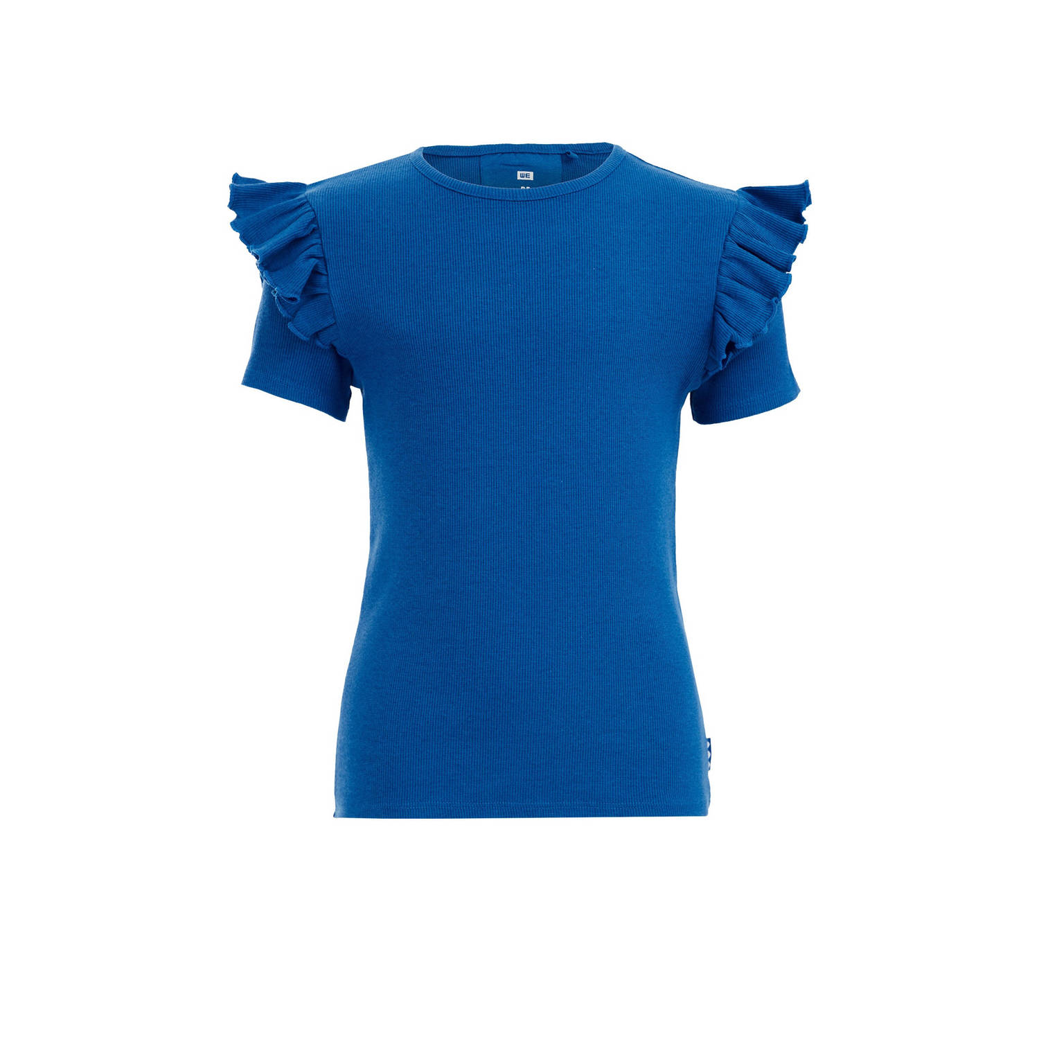 WE Fashion T-shirt blauw Meisjes Stretchkatoen Ronde hals Effen 110 116