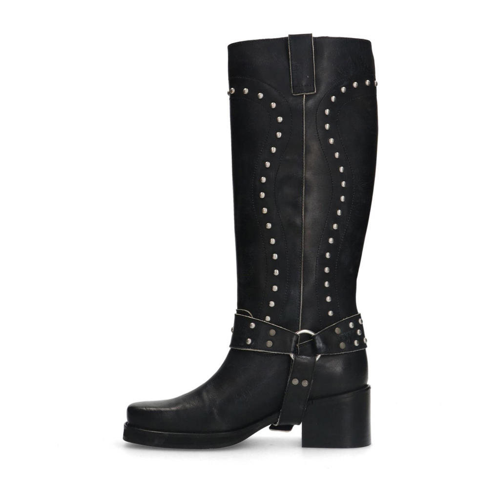 Sacha leren bikerboots met studs zwart wehkamp