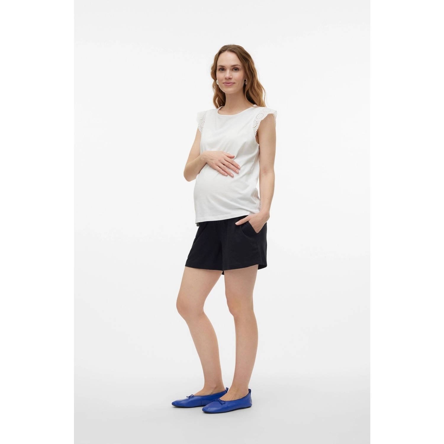 Mamalicious regular fit short MLIVY zwart Korte broek Dames Katoen Effen XL