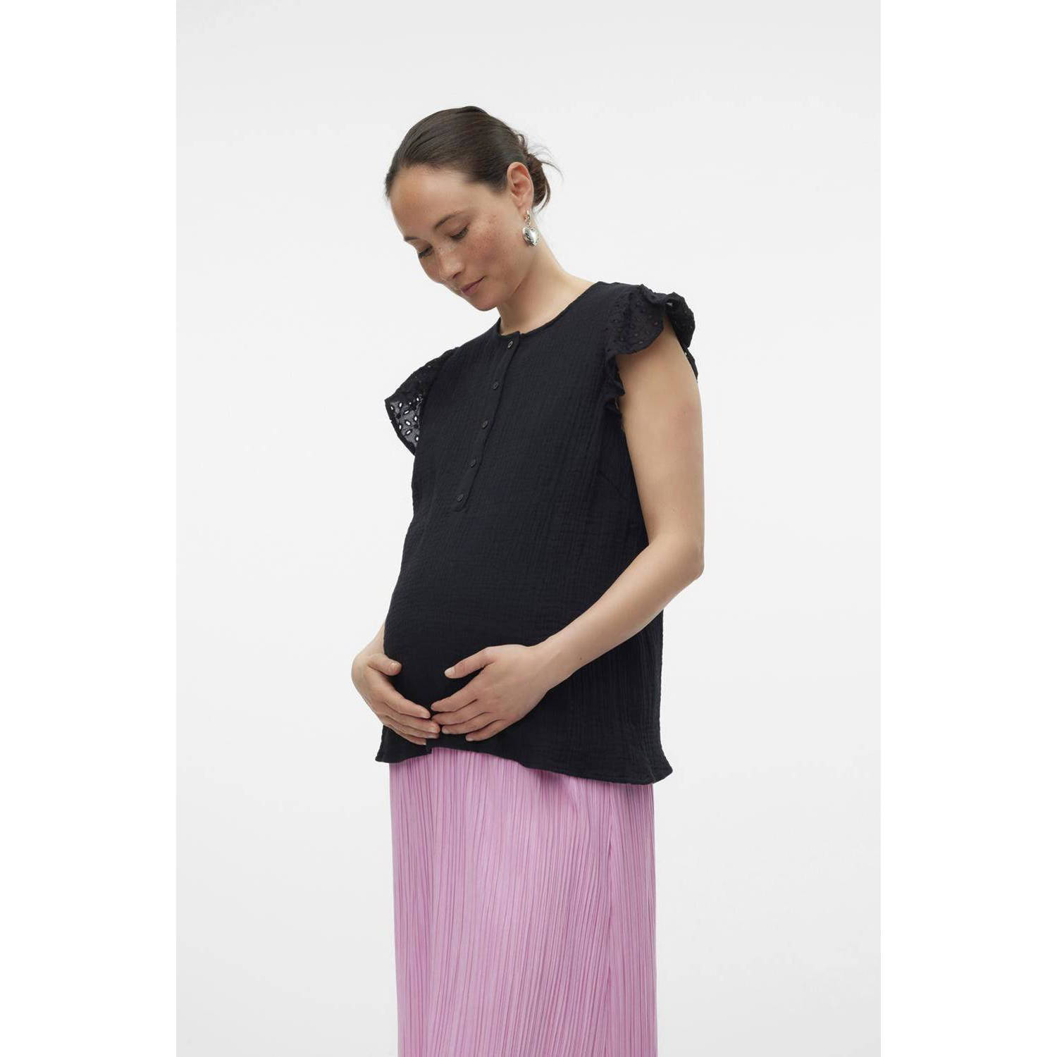 Mamalicious zwangerschaps- en voedingstop MLJUANA zwart Blouse Dames Katoen Ronde hals XXL