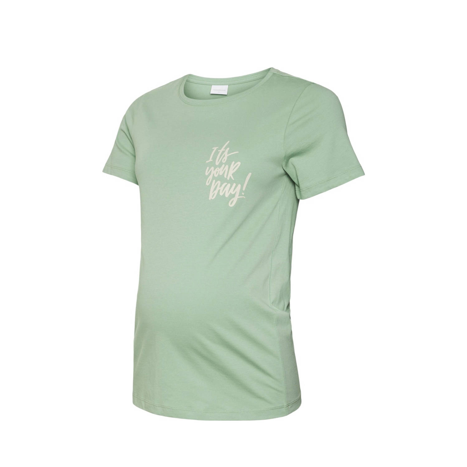 Mamalicious zwangerschapsshirt MLAURA met tekst groen T-shirt Dames Katoen Ronde hals XXL