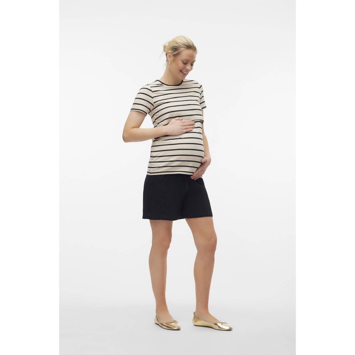 Mamalicious regular fit short MLJUANA zwart Korte broek Dames Katoen Effen M