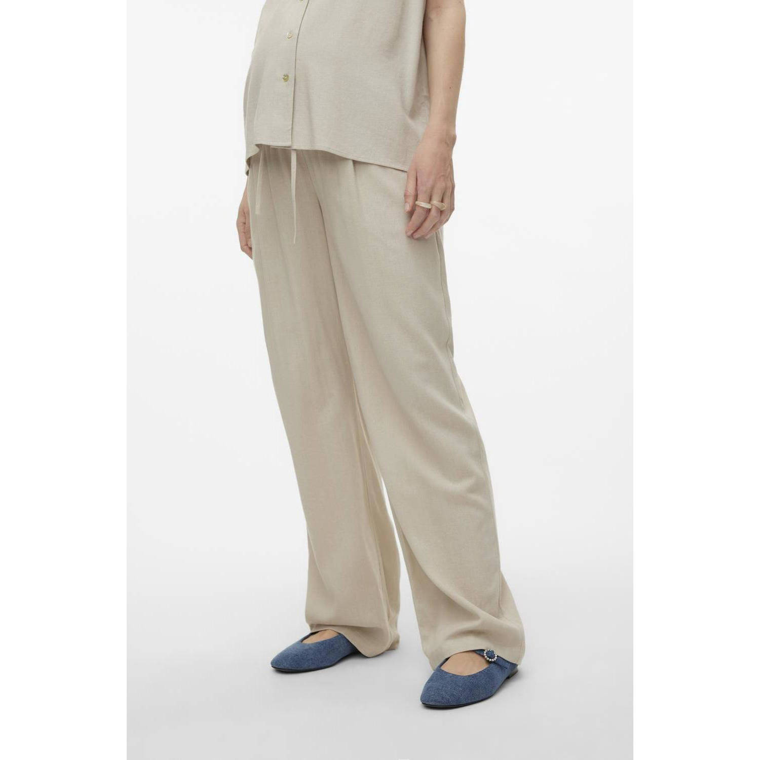 Mamalicious loose fit broek MLSILVIA ecru Dames Viscose Effen XXL