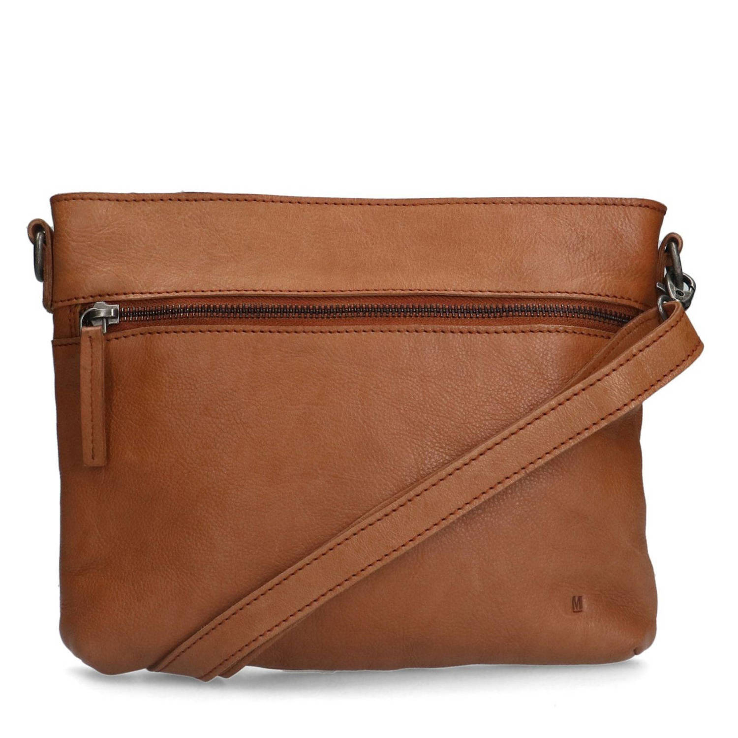 Manfield leren crossbody tas cognac