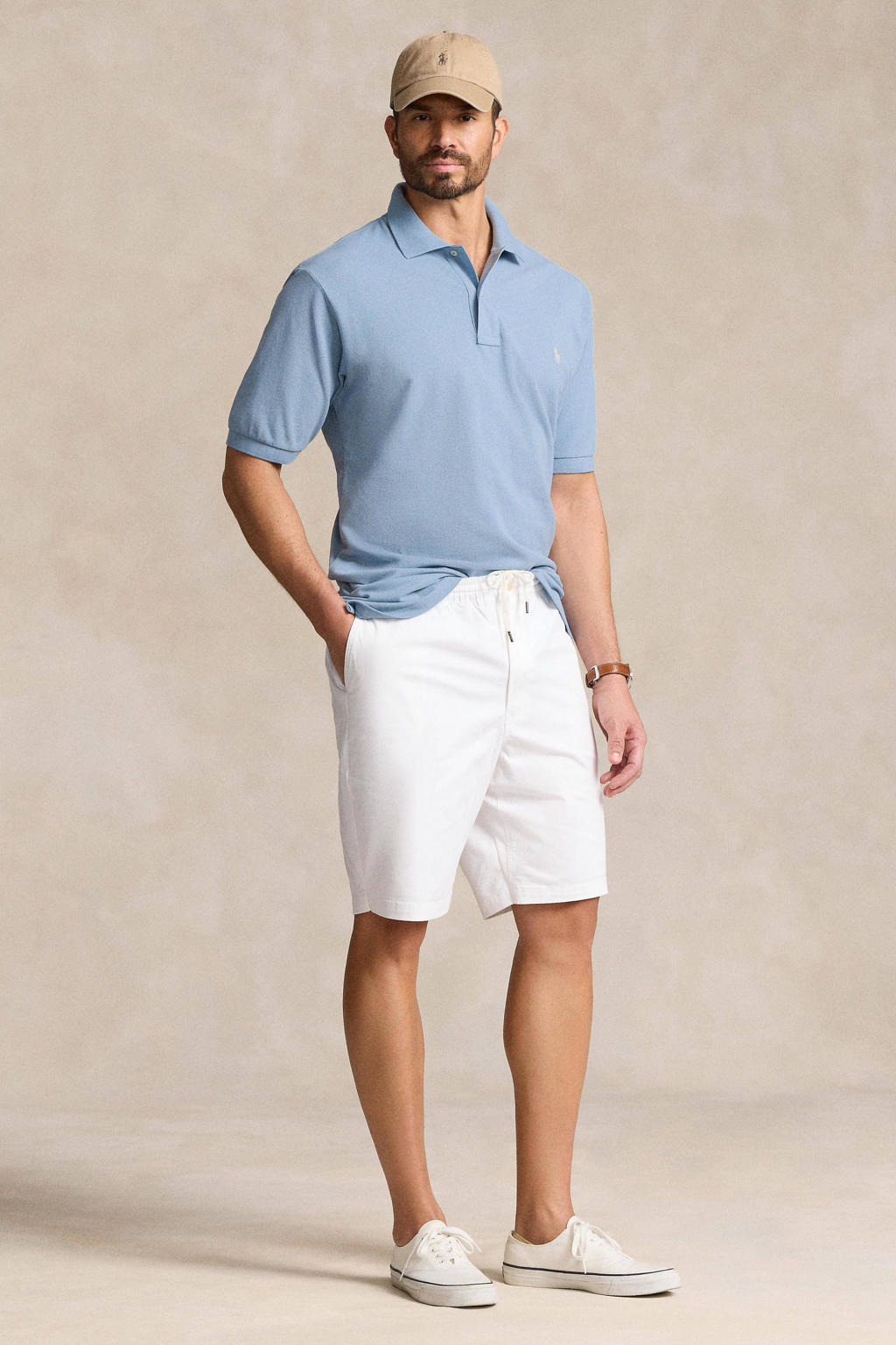 Lichtblauwe heren POLO Ralph Lauren Big & Tall polo van katoen met logo dessin, korte mouwen, klassieke kraag en knoopsluiting
