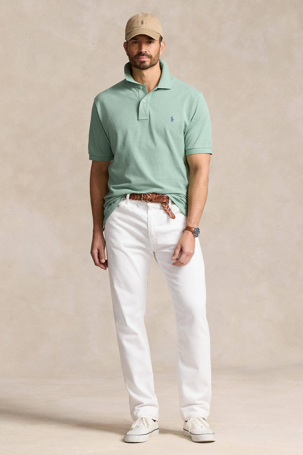 Mintgroene heren POLO Ralph Lauren Big & Tall polo van katoen met logo dessin, korte mouwen, klassieke kraag en knoopsluiting
