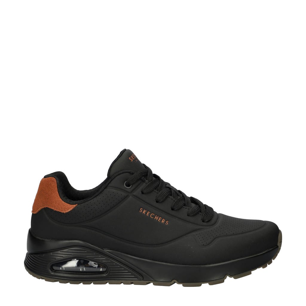 Zwart en camelkleurige heren Skechers Uno sneakers van imitatieleer met veters