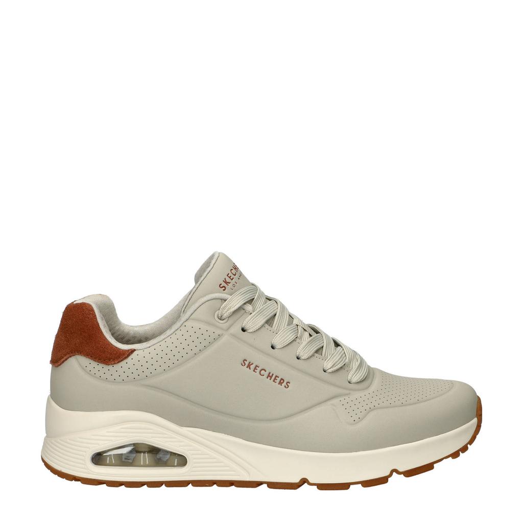 Lichtgrijze heren Skechers Uno sneakers van imitatieleer met veters