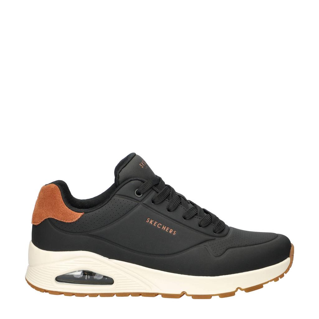 Zwarte heren Skechers Uno sneakers van imitatieleer met veters