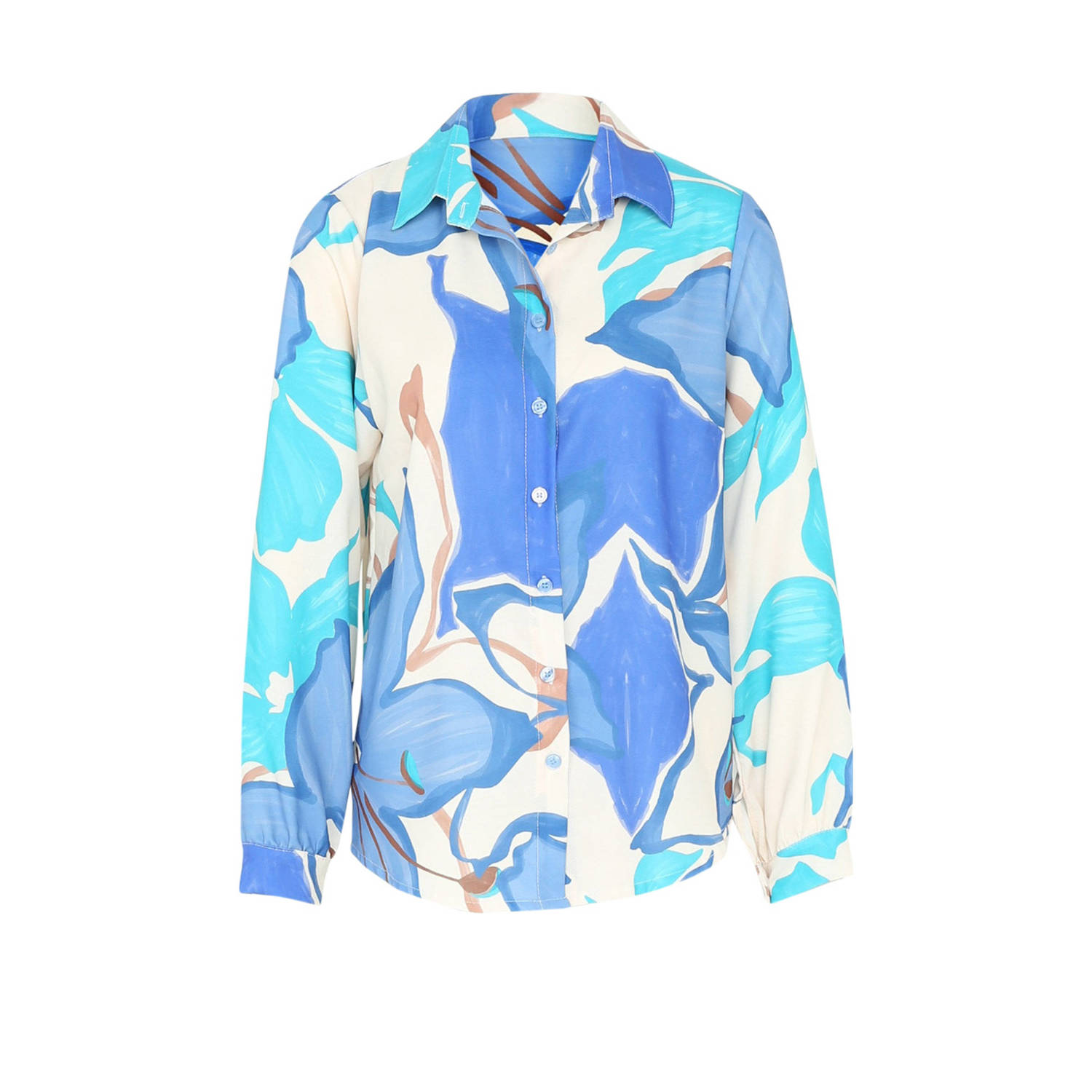 Cassis blouse met all over print blauw ecru turqouise