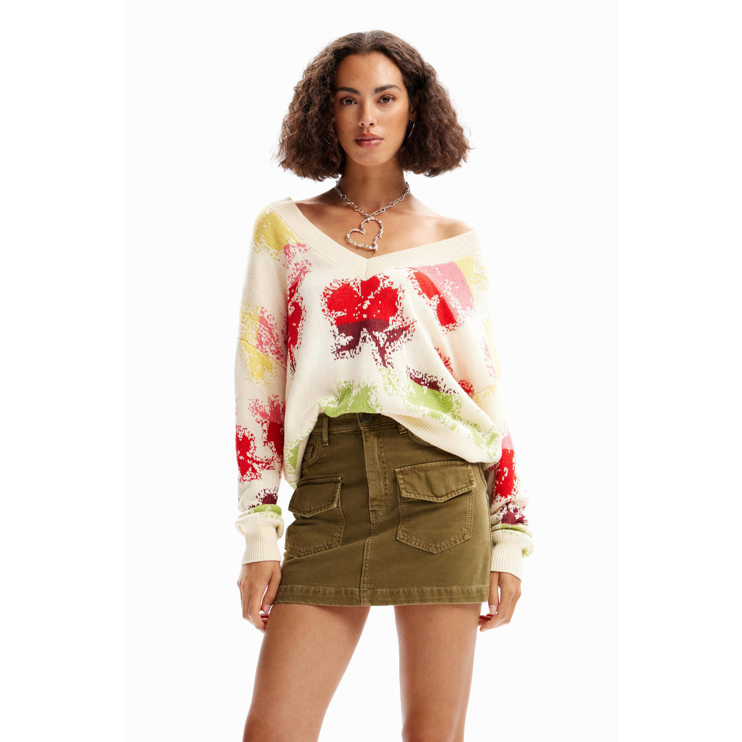 Desigual trui met ingebreid patroon ecru