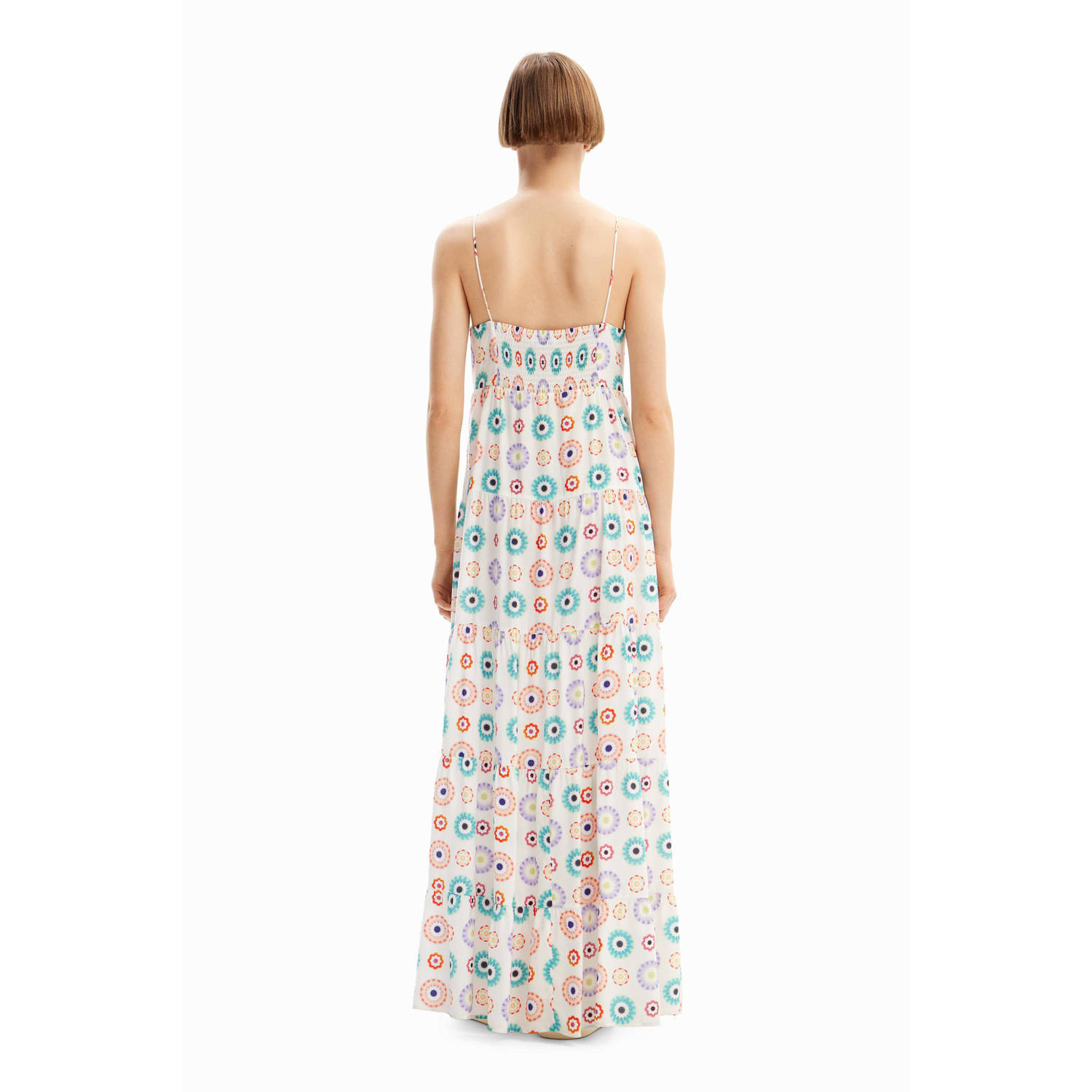 Desigual maxi A-lijn jurk met all over print wit blauw oranje