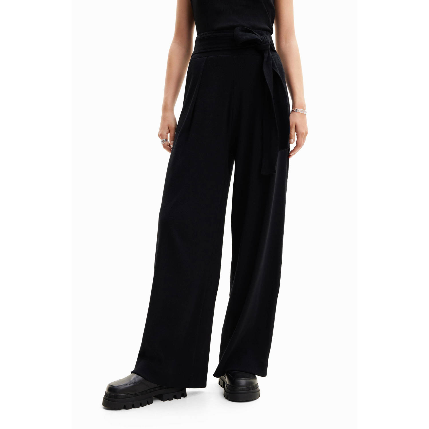 Desigual high waist wide leg pantalon zwart