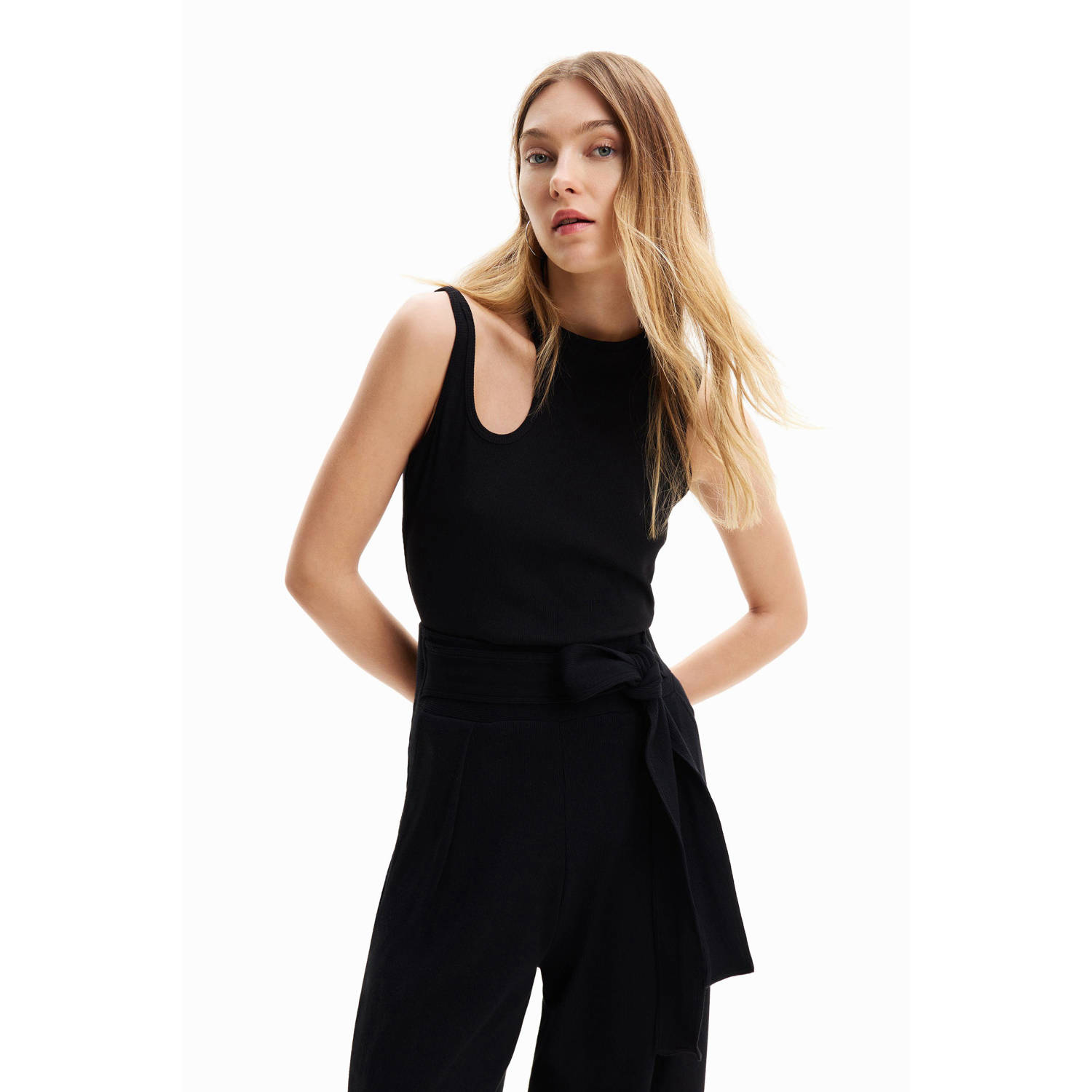 Desigual high waist wide leg pantalon zwart
